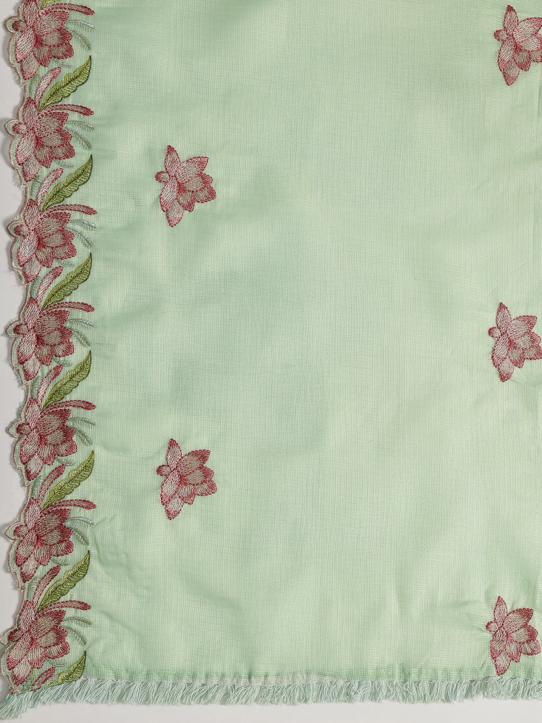  Green Embroidered Silk blend Dress Material With Dupatta 