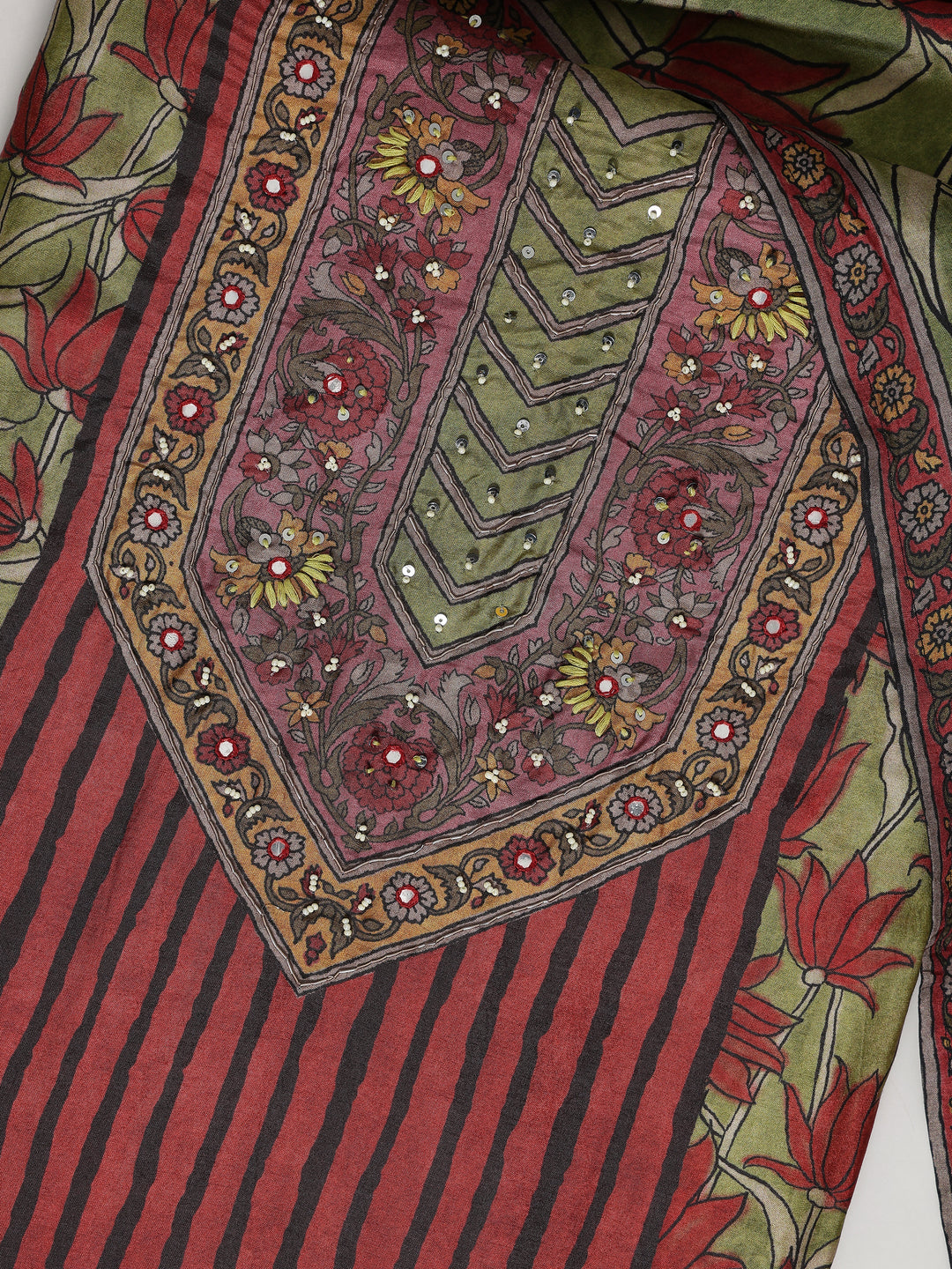  Olive Printed Muslin Dress Material With Dupatta 
