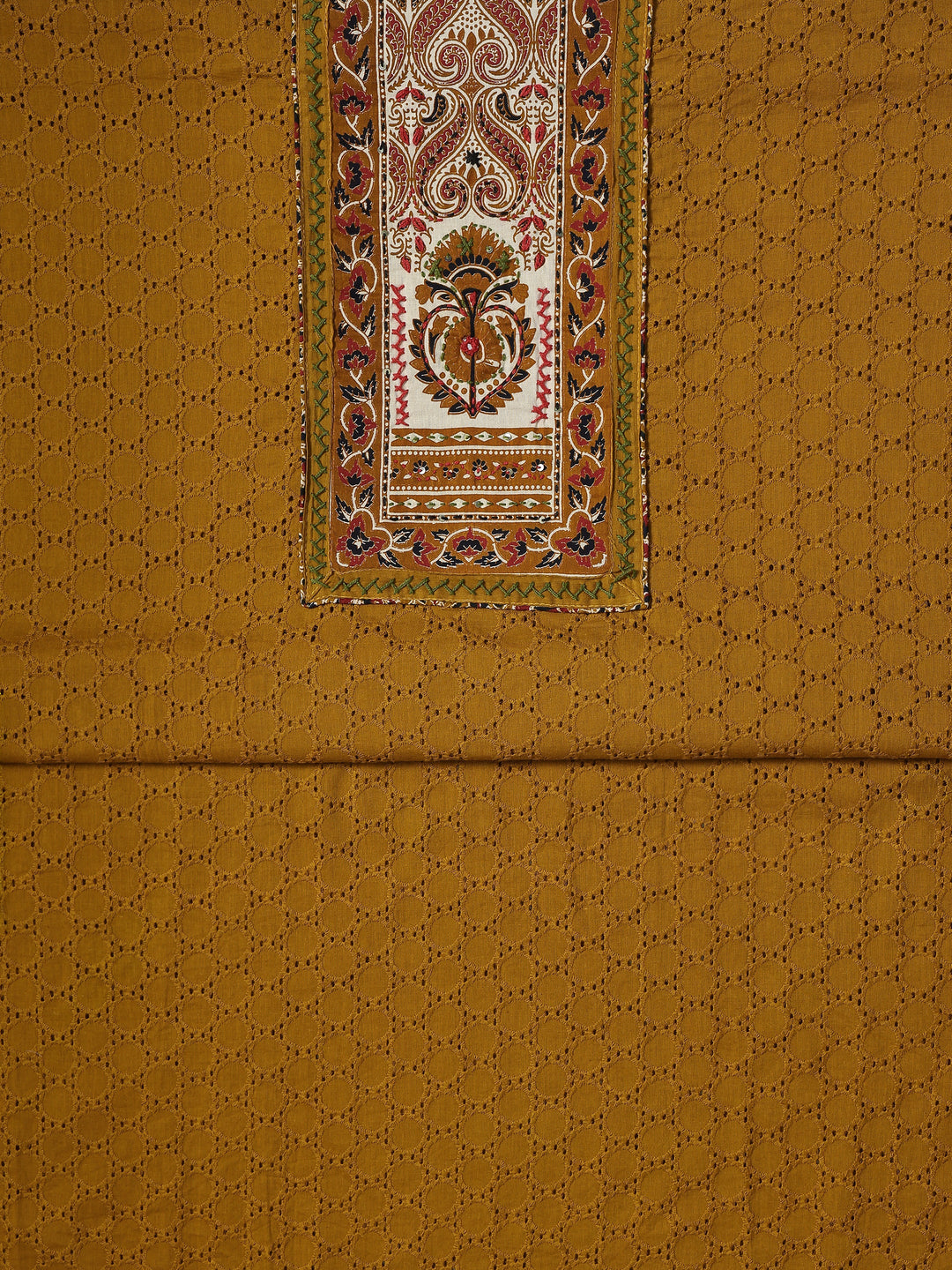  Mustard Printed Cotton Dress Material With Dupatta 