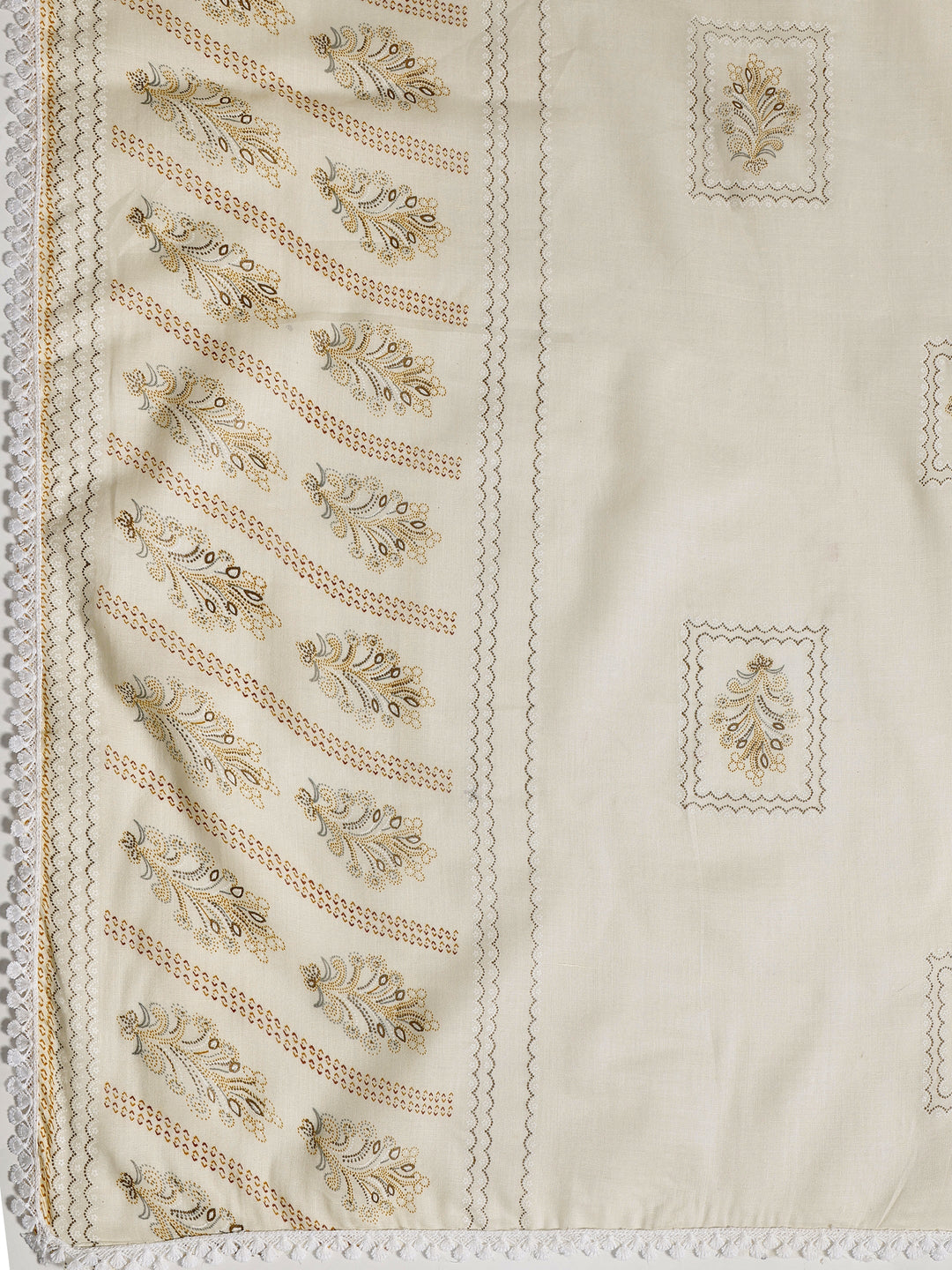  Cream Printed Cotton Blend Dress Material With Dupatta 