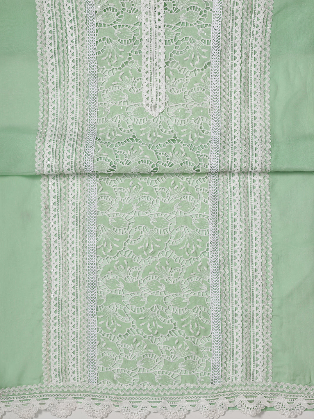  Green Embroidered Organza Dress Material With Dupatta 