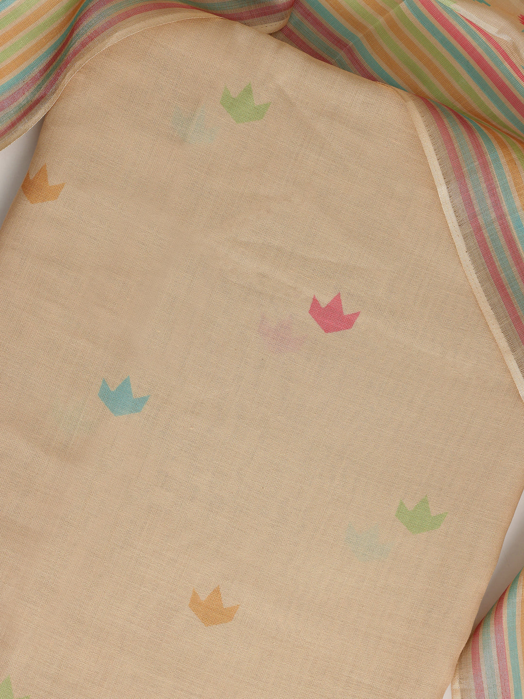  Beige Printed Cotton Blend Dress Material With Dupatta 