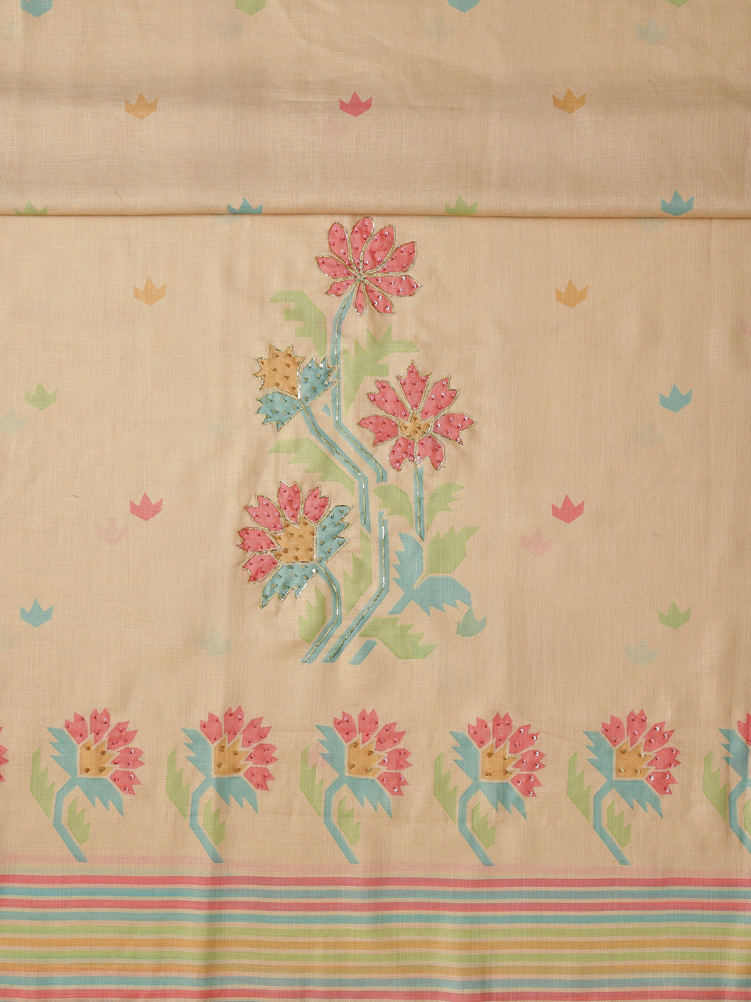  Beige Printed Cotton Blend Dress Material With Dupatta 