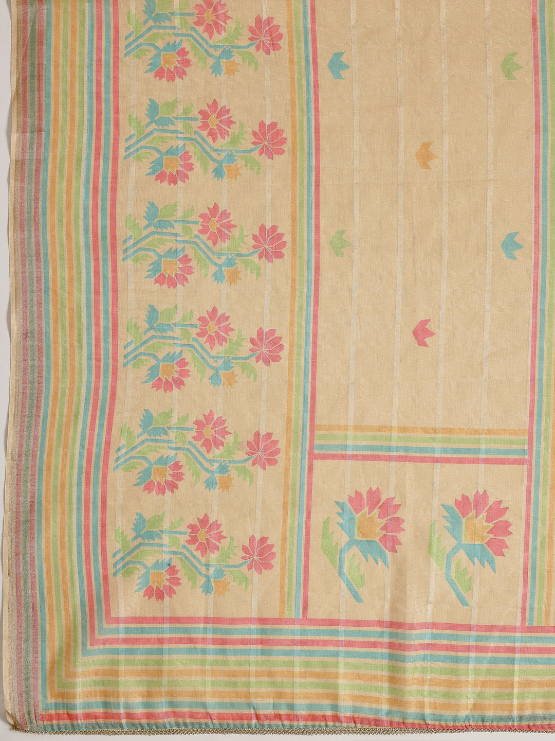  Beige Printed Cotton Blend Dress Material With Dupatta 