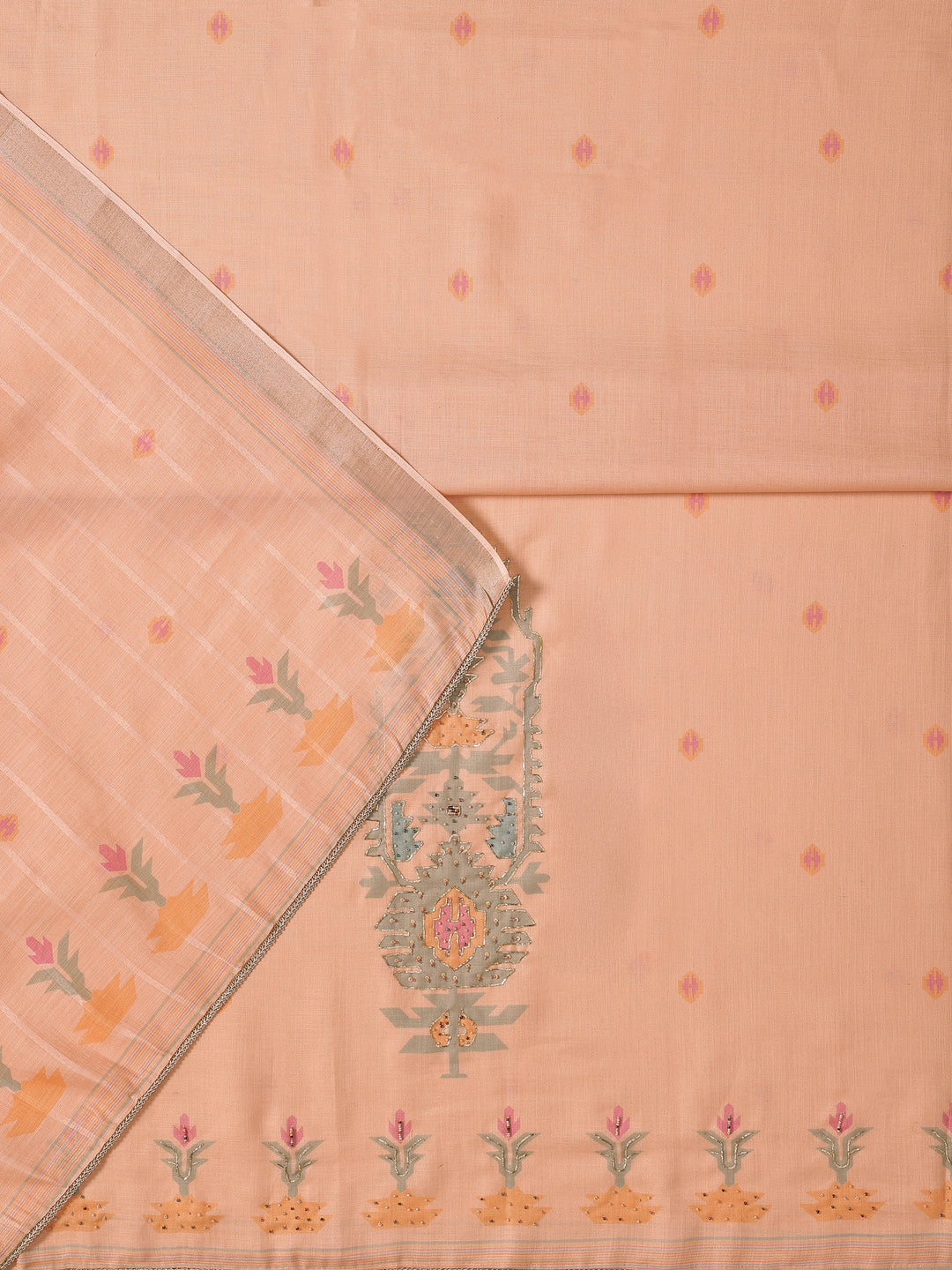  Pink Embellished Cotton Blend Dress Material With Dupatta 