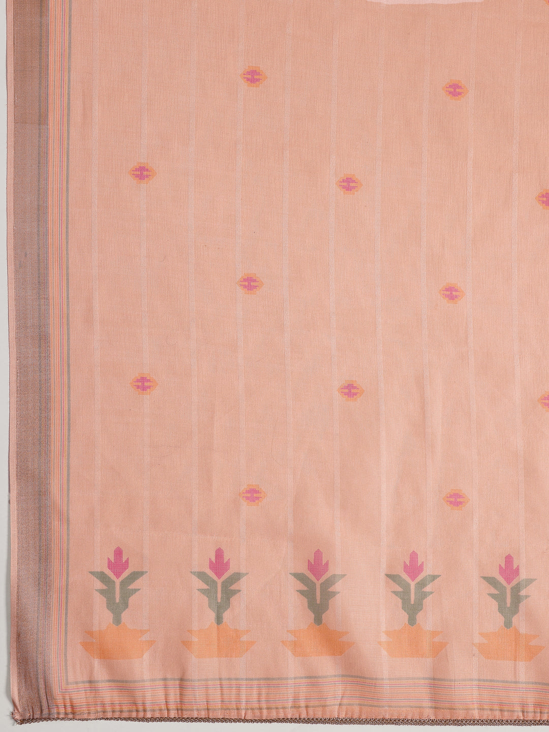  Pink Embellished Cotton Blend Dress Material With Dupatta 