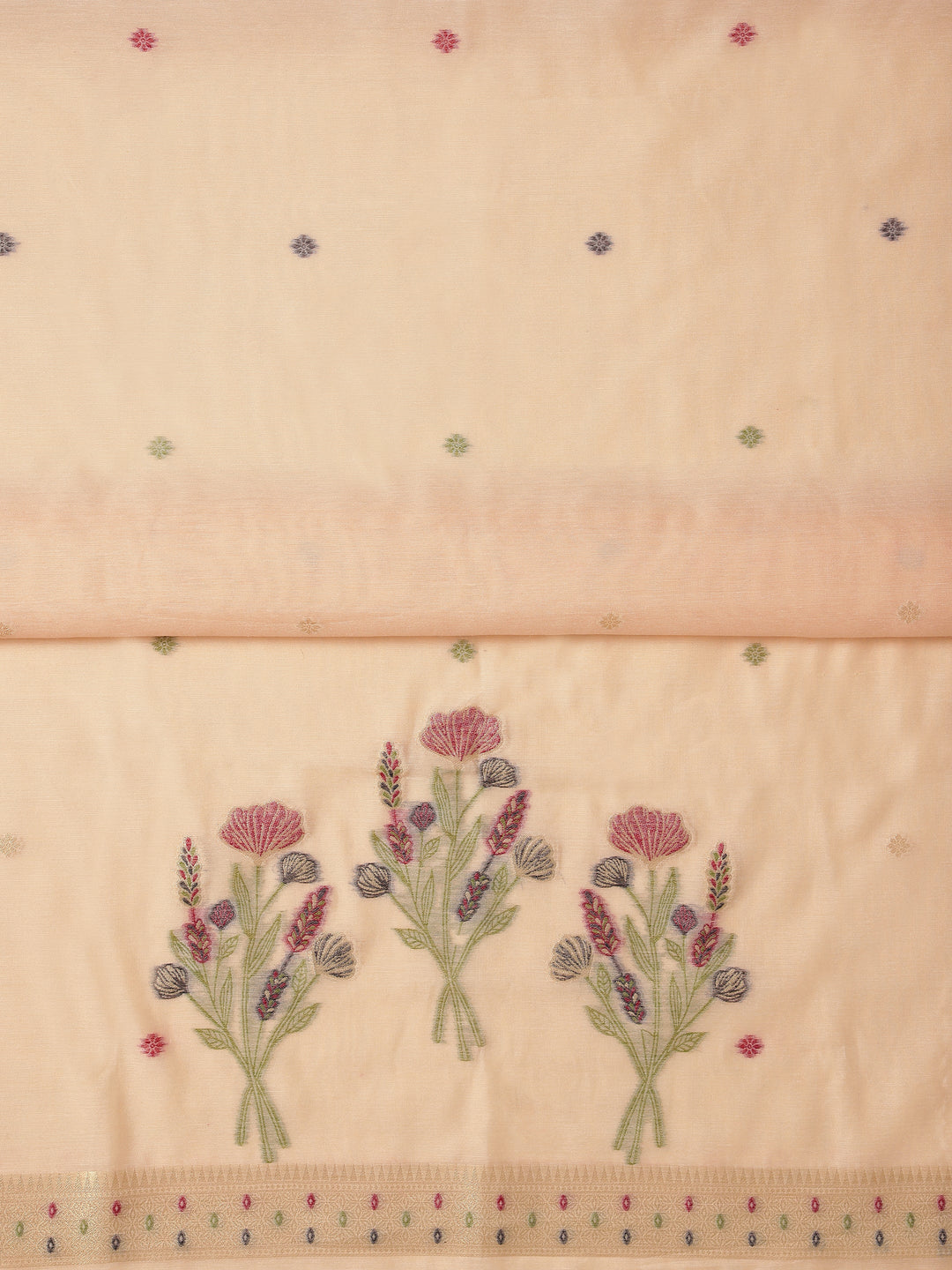  Peach Woven Design Silk blend Dress Material With Dupatta 