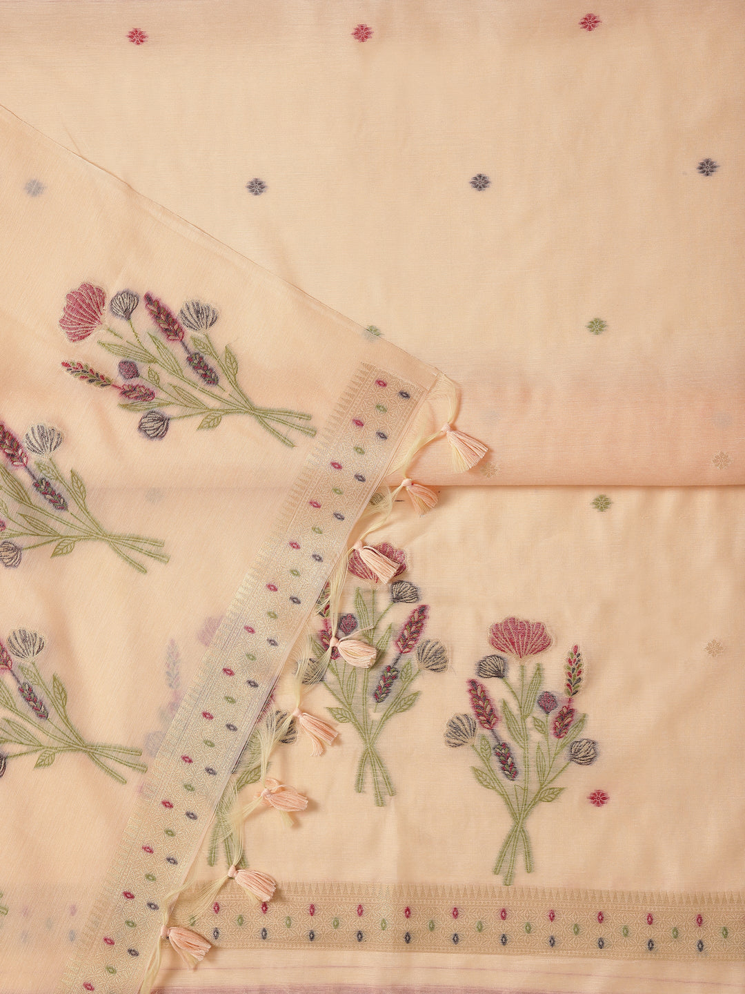  Peach Woven Design Silk blend Dress Material With Dupatta 