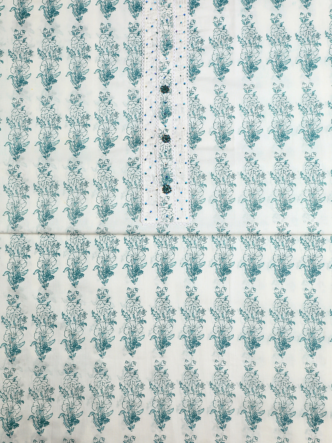  White Floral Printed Cotton Dress Material With Dupatta 