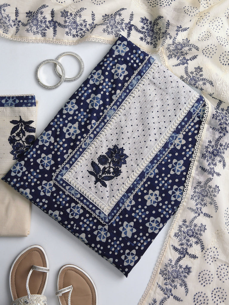 Libas Blue Floral Printed Dress Material With Dupatta