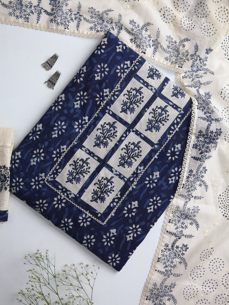 Libas Blue Floral Printed Dress Material With Dupatta
