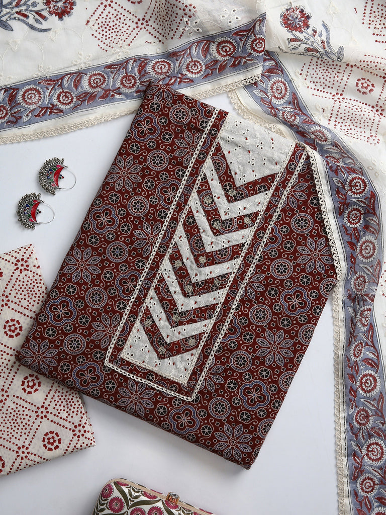 Libas Red Floral Printed Dress Material With Dupatta