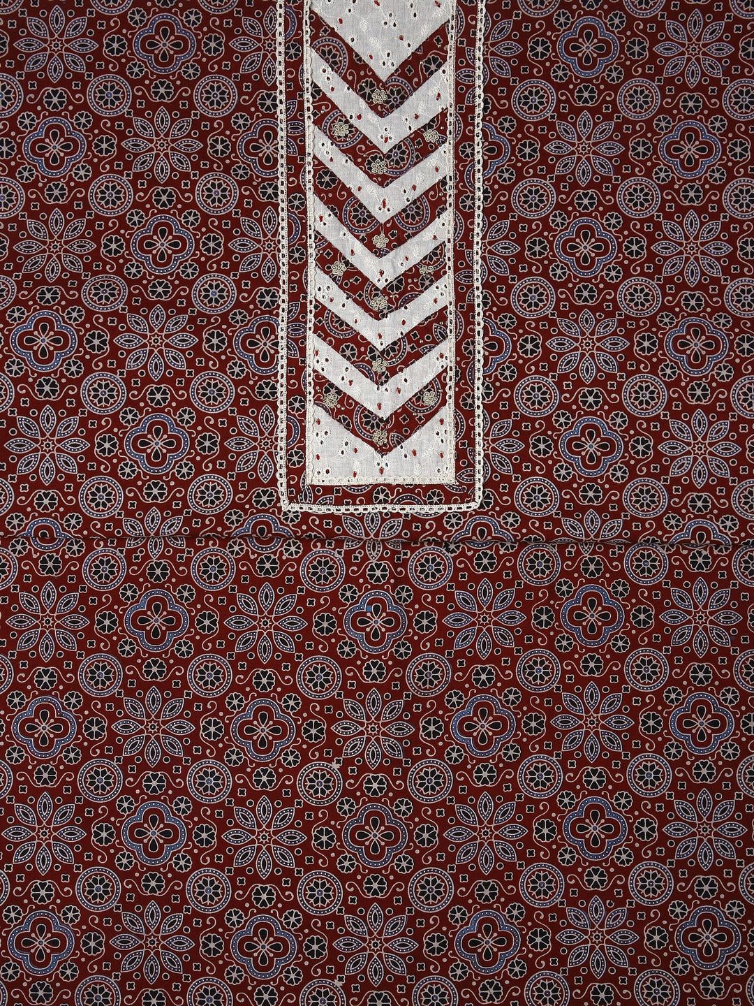  Red Floral Printed Dress Material With Dupatta 