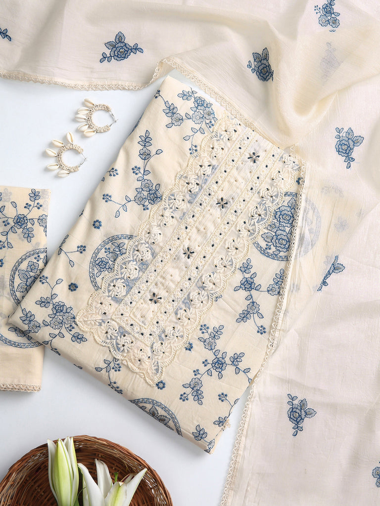 Libas Off White Floral Printed Dress Material With Dupatta