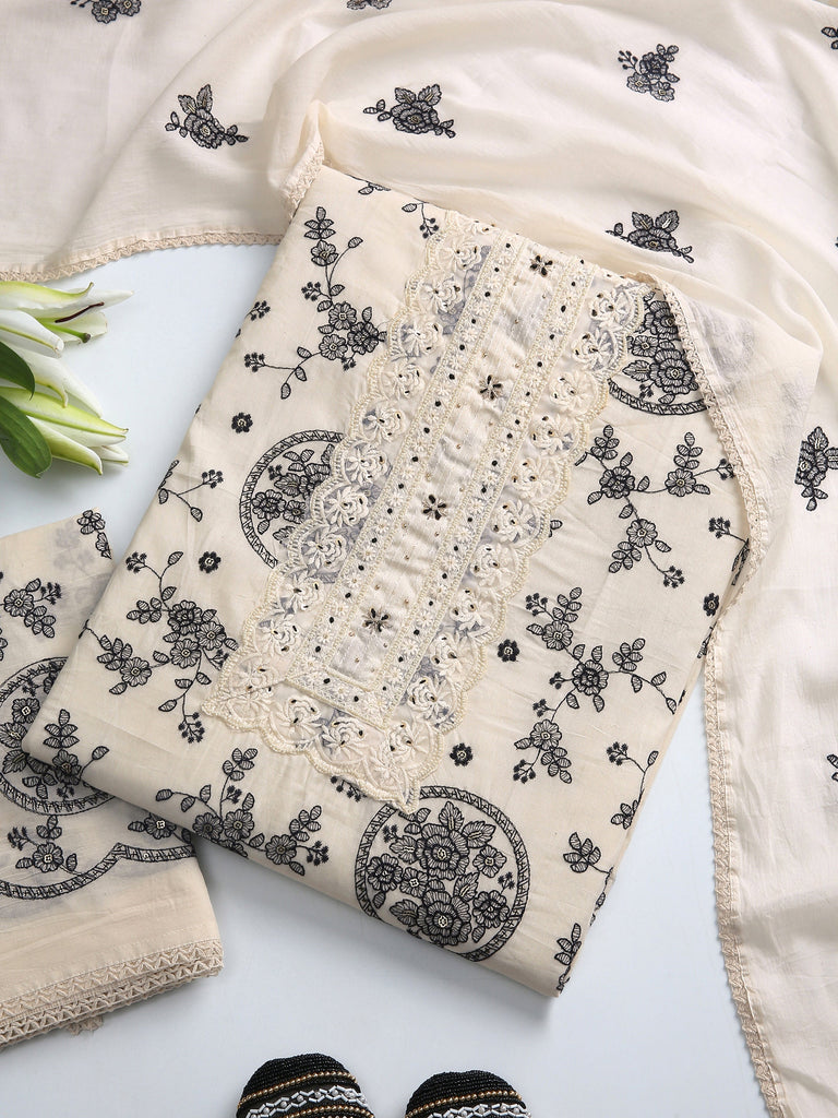 Libas Off White Floral Printed Dress Material With Dupatta