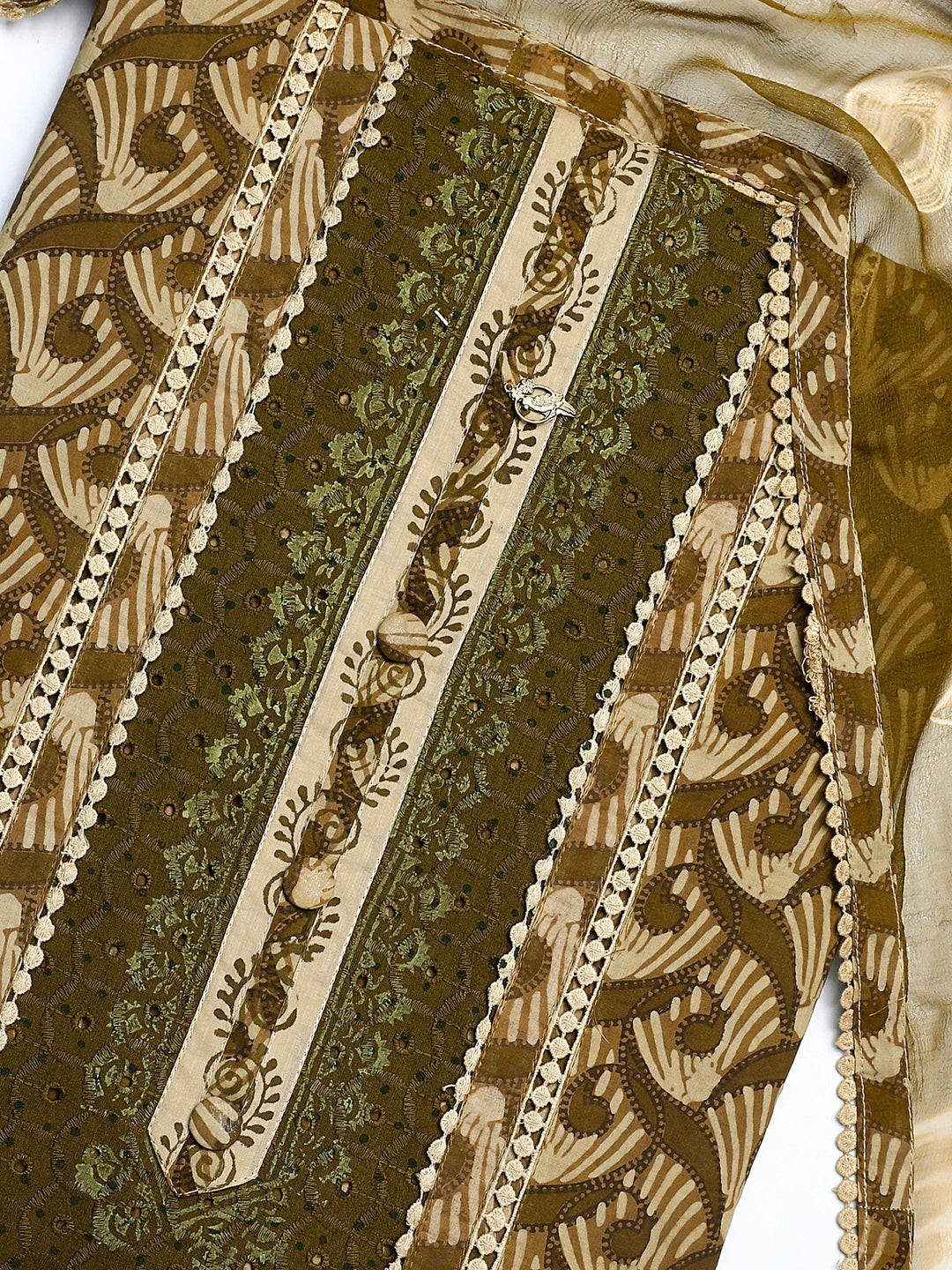  Green Geometric Printed Cotton Dress Material With Dupatta 