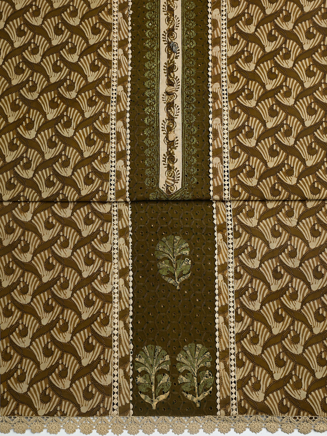  Green Geometric Printed Cotton Dress Material With Dupatta 