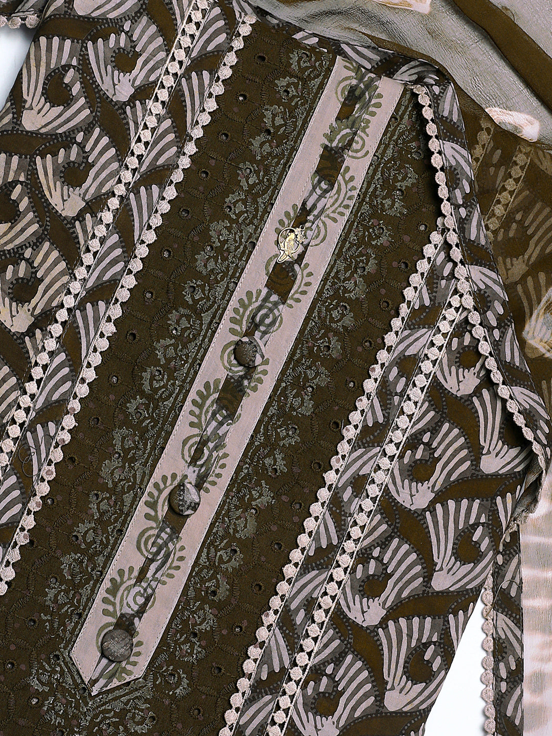  Brown Geometric Printed Cotton Dress Material With Dupatta 