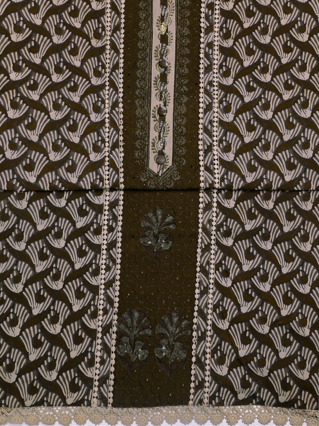  Brown Geometric Printed Cotton Dress Material With Dupatta 