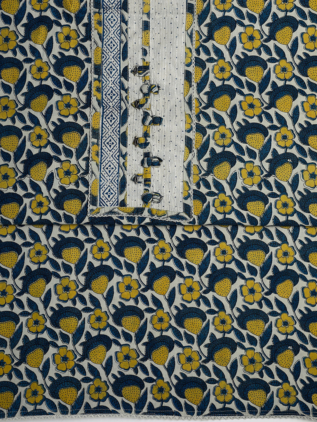  Blue Floral Printed Cotton Dress Material With Dupatta 