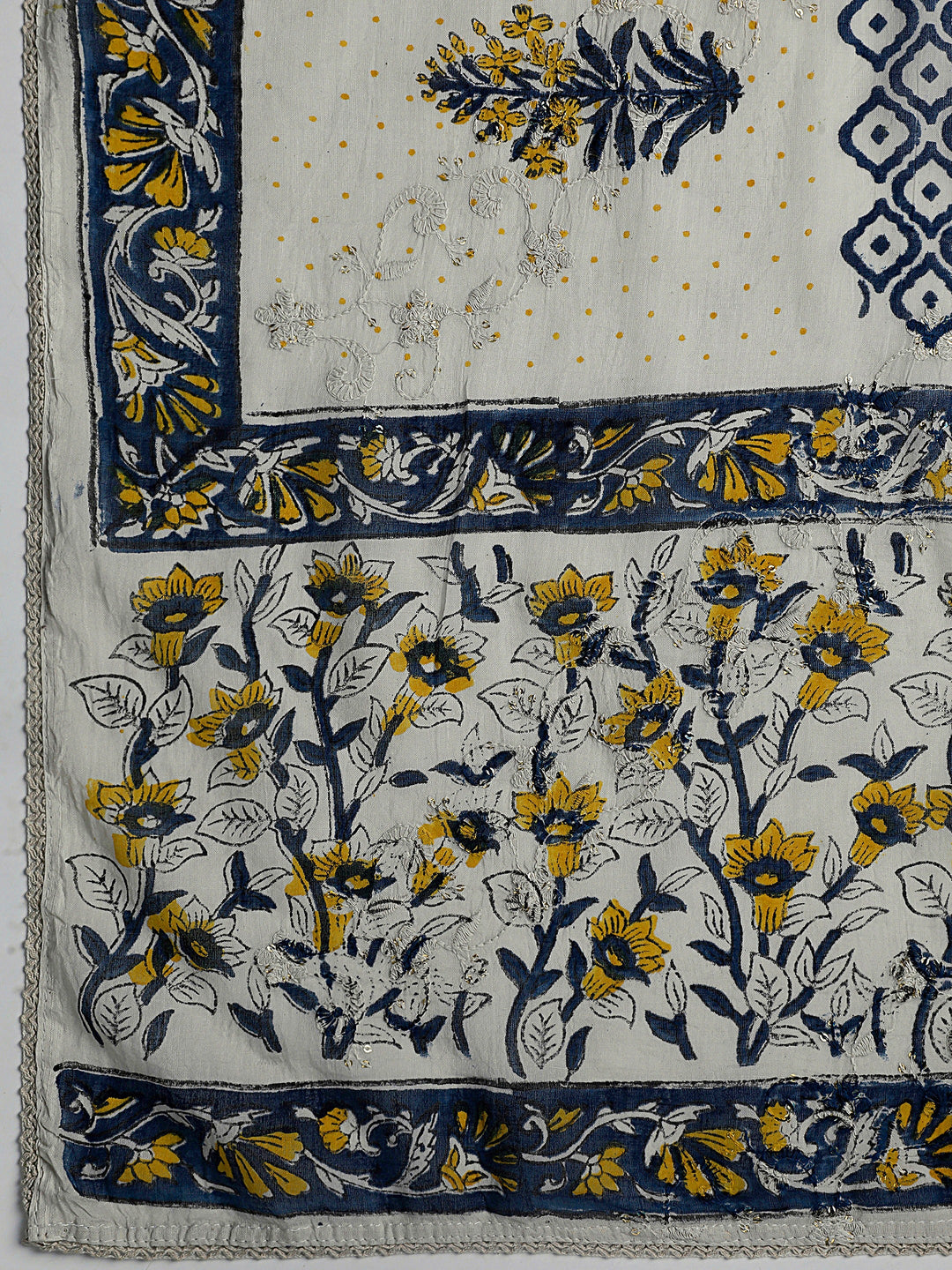  Blue Floral Printed Cotton Dress Material With Dupatta 