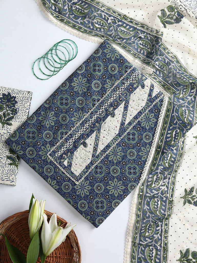 Libas Blue Floral Printed Dress Material With Dupatta