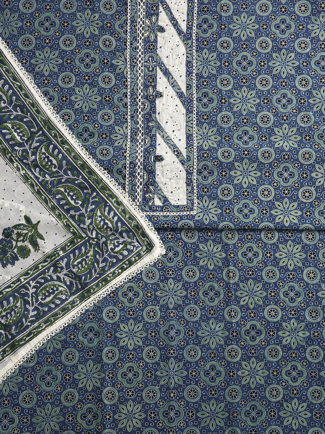  Blue Floral Printed Dress Material With Dupatta 
