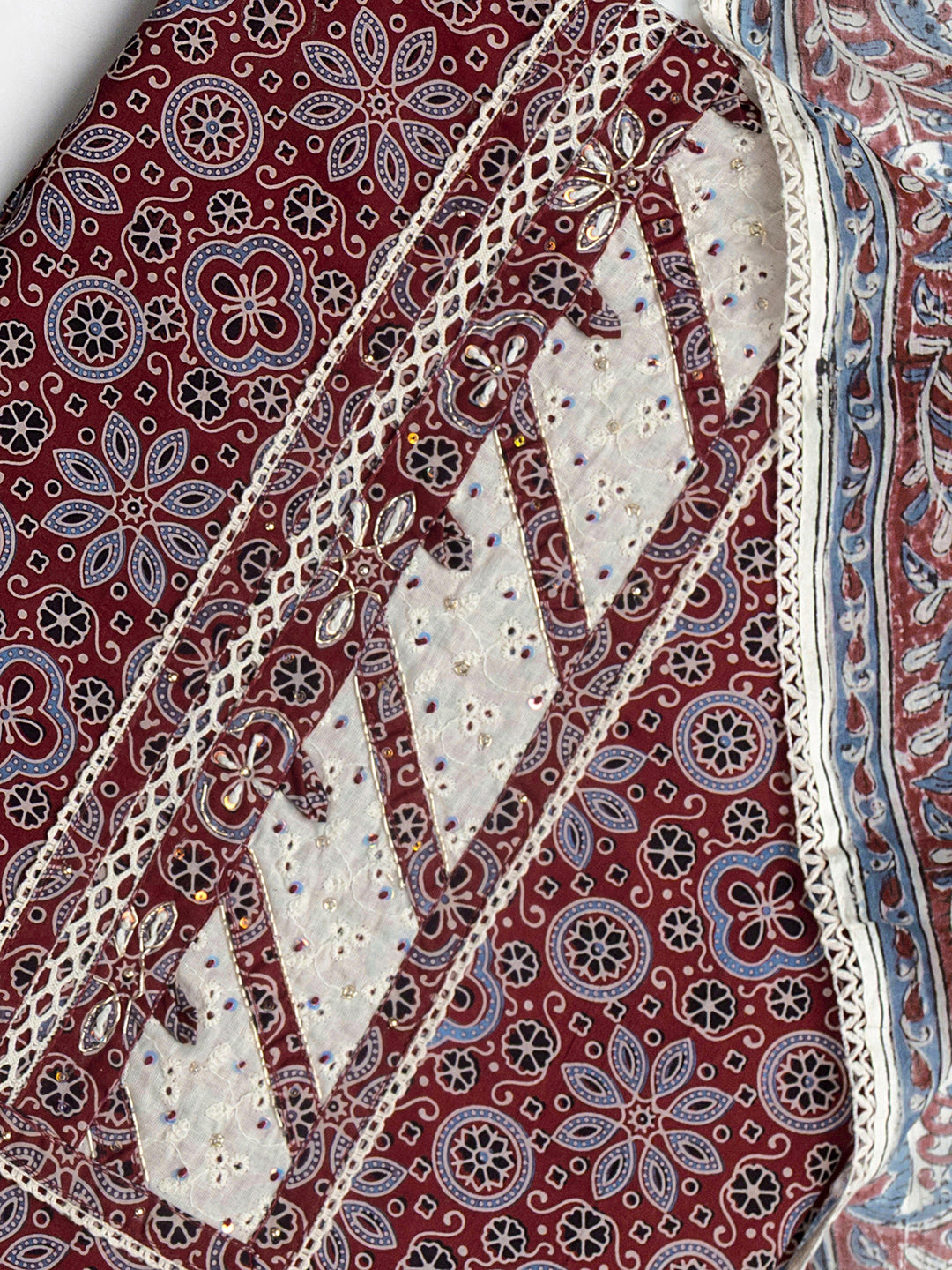  Red Floral Printed Cotton Dress Material With Dupatta 