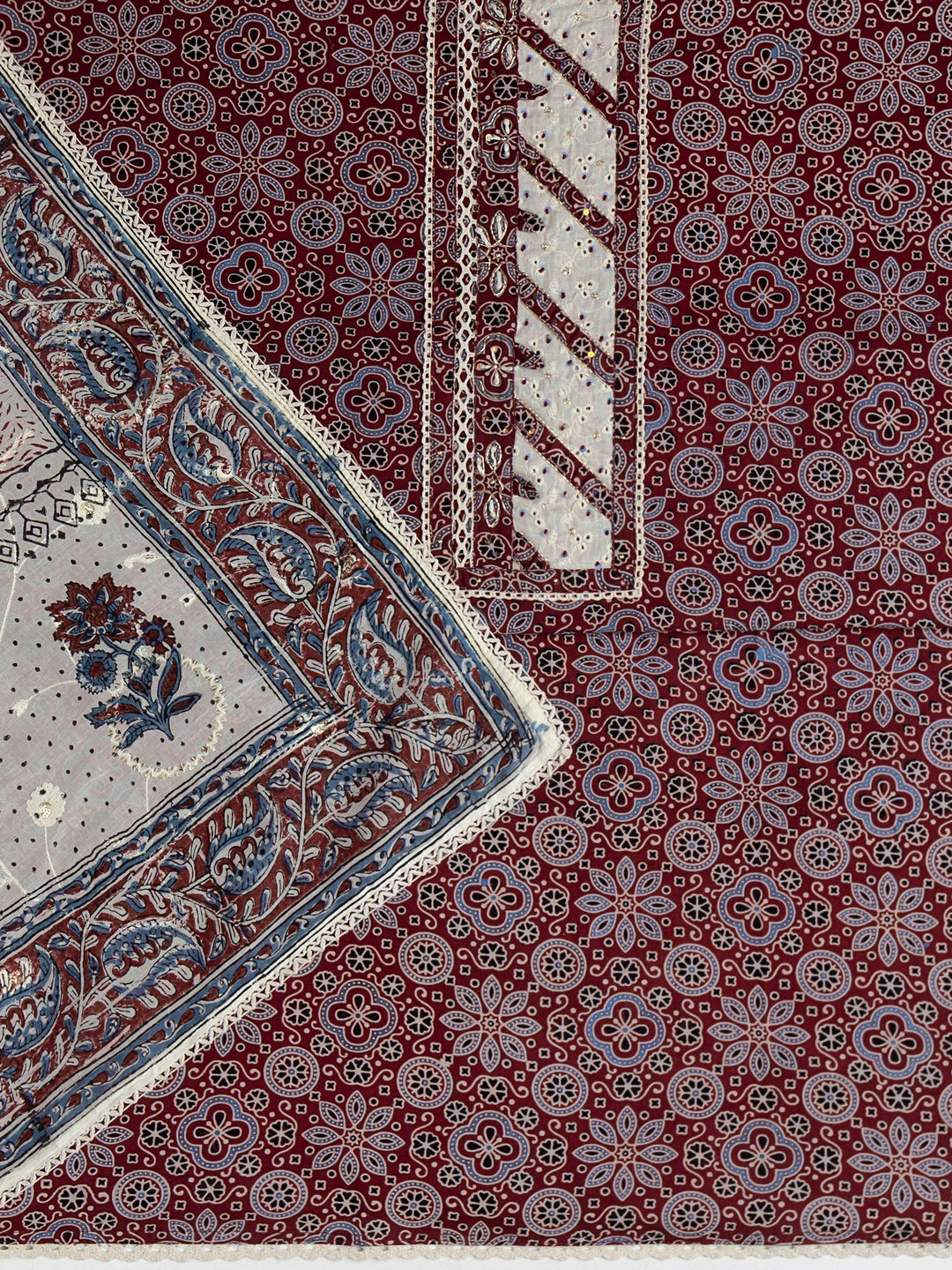  Red Floral Printed Cotton Dress Material With Dupatta 