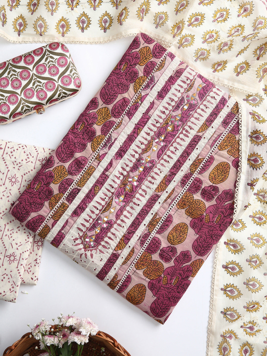  Pink Floral Printed Dress Material With Dupatta 