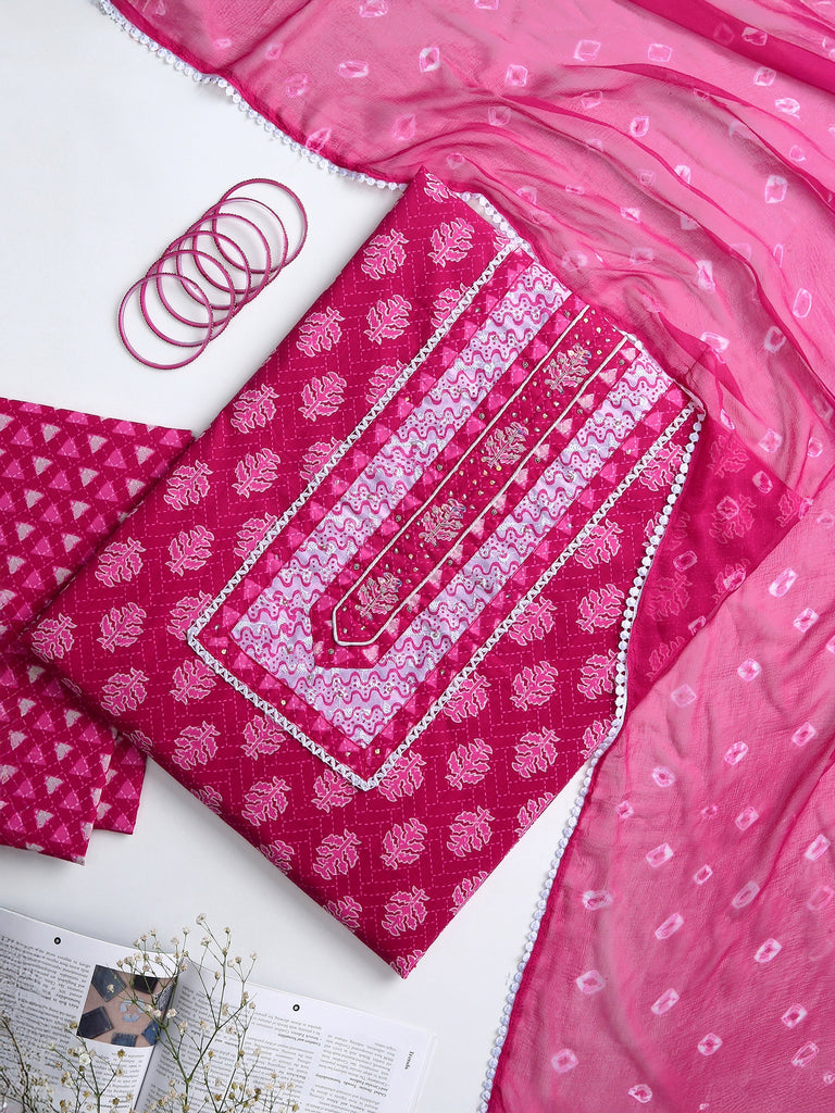Libas Pink Floral Printed Dress Material With Dupatta