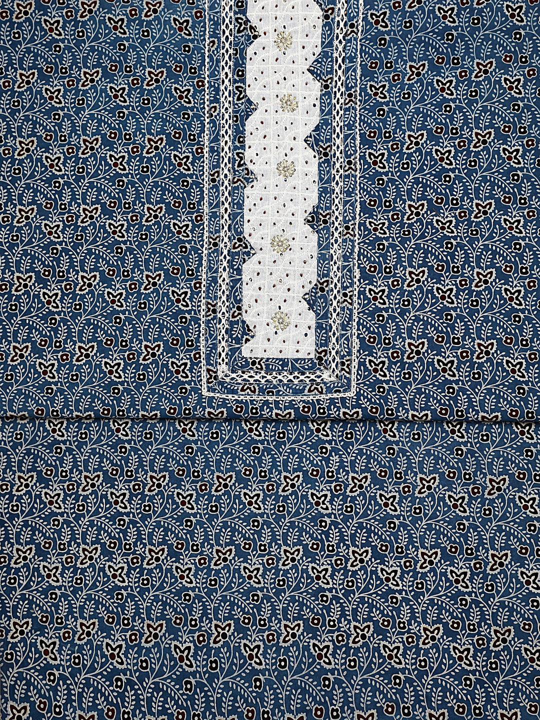  Blue Floral Printed Cotton Dress Material With Dupatta 