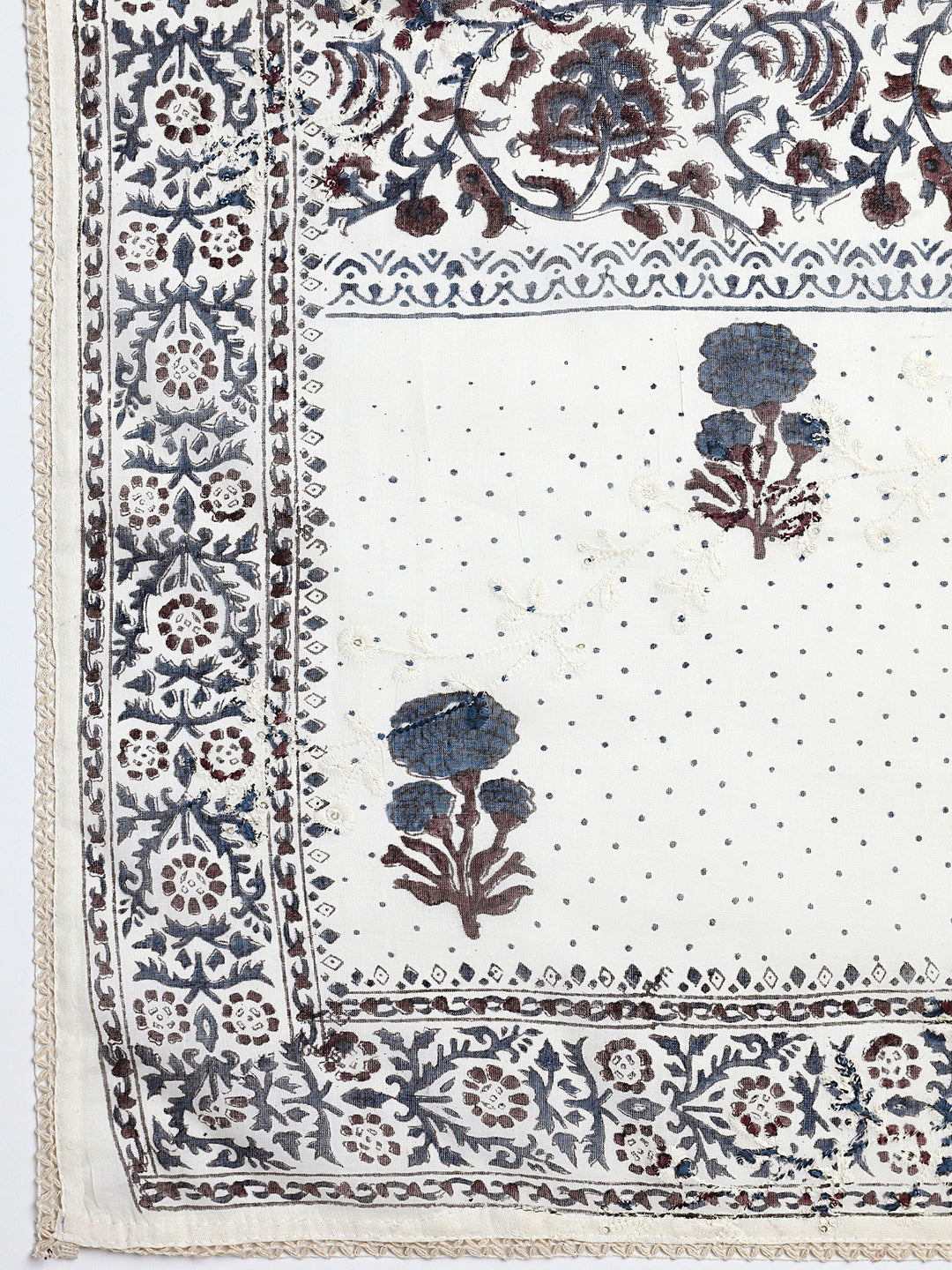  Blue Floral Printed Cotton Dress Material With Dupatta 