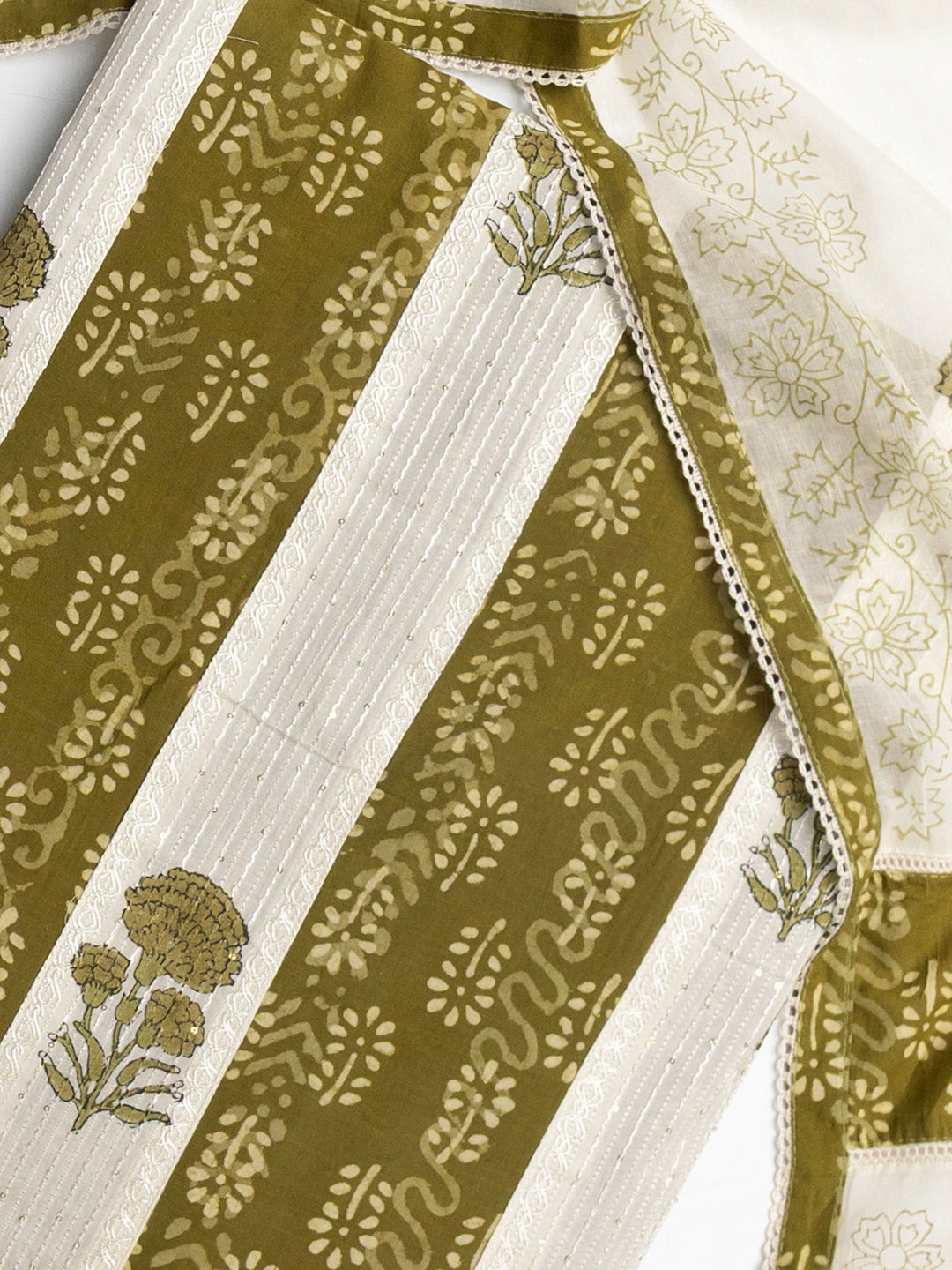  Green Floral Printed Cotton Dress Material With Dupatta 