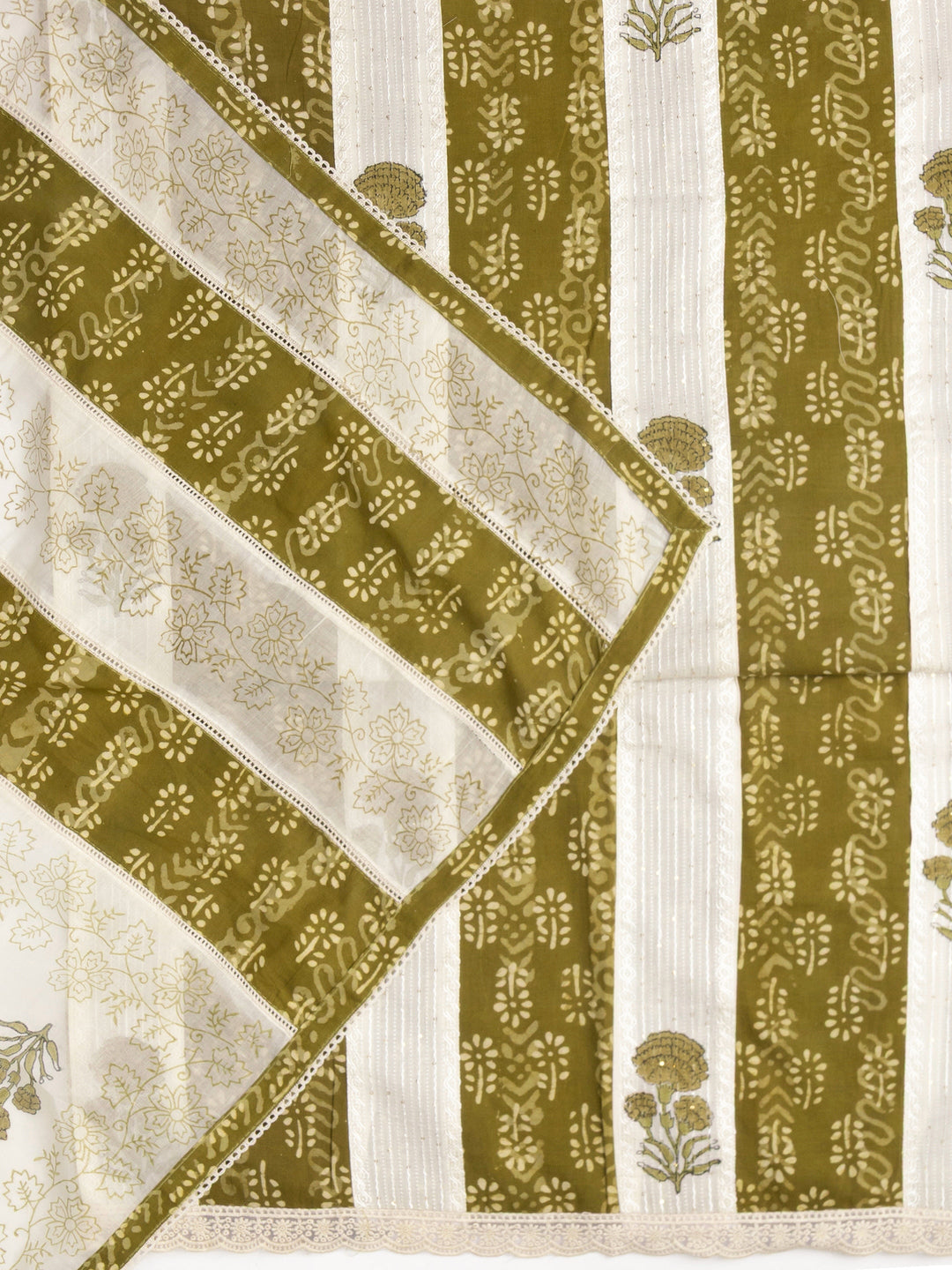  Green Floral Printed Cotton Dress Material With Dupatta 