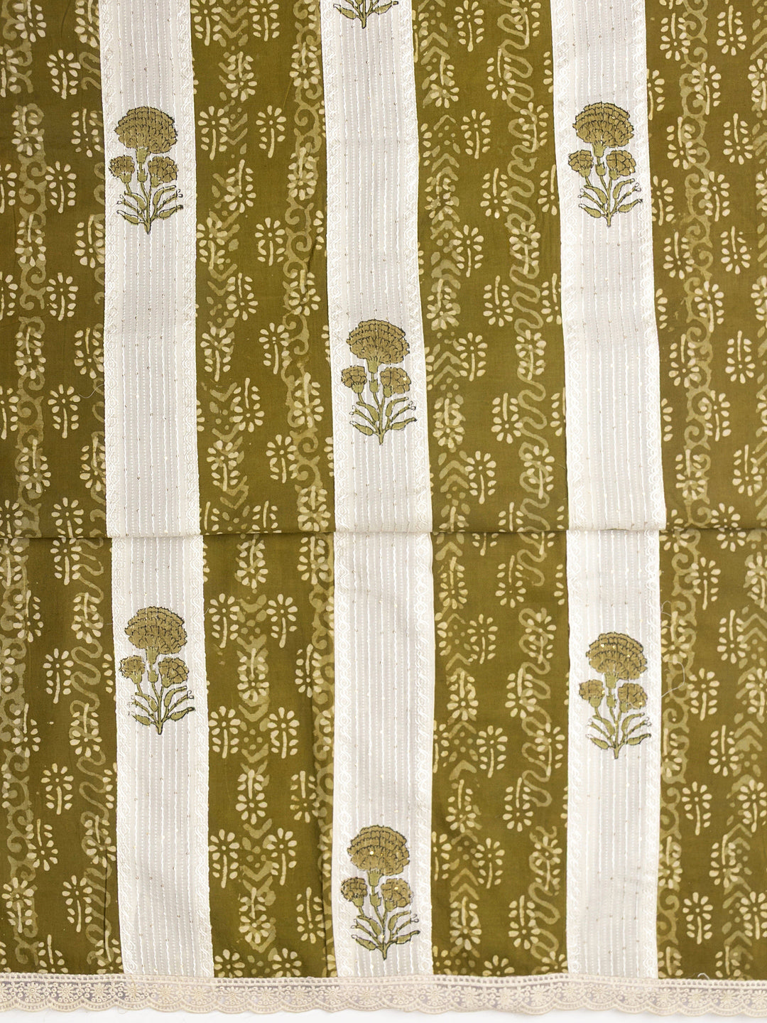  Green Floral Printed Cotton Dress Material With Dupatta 