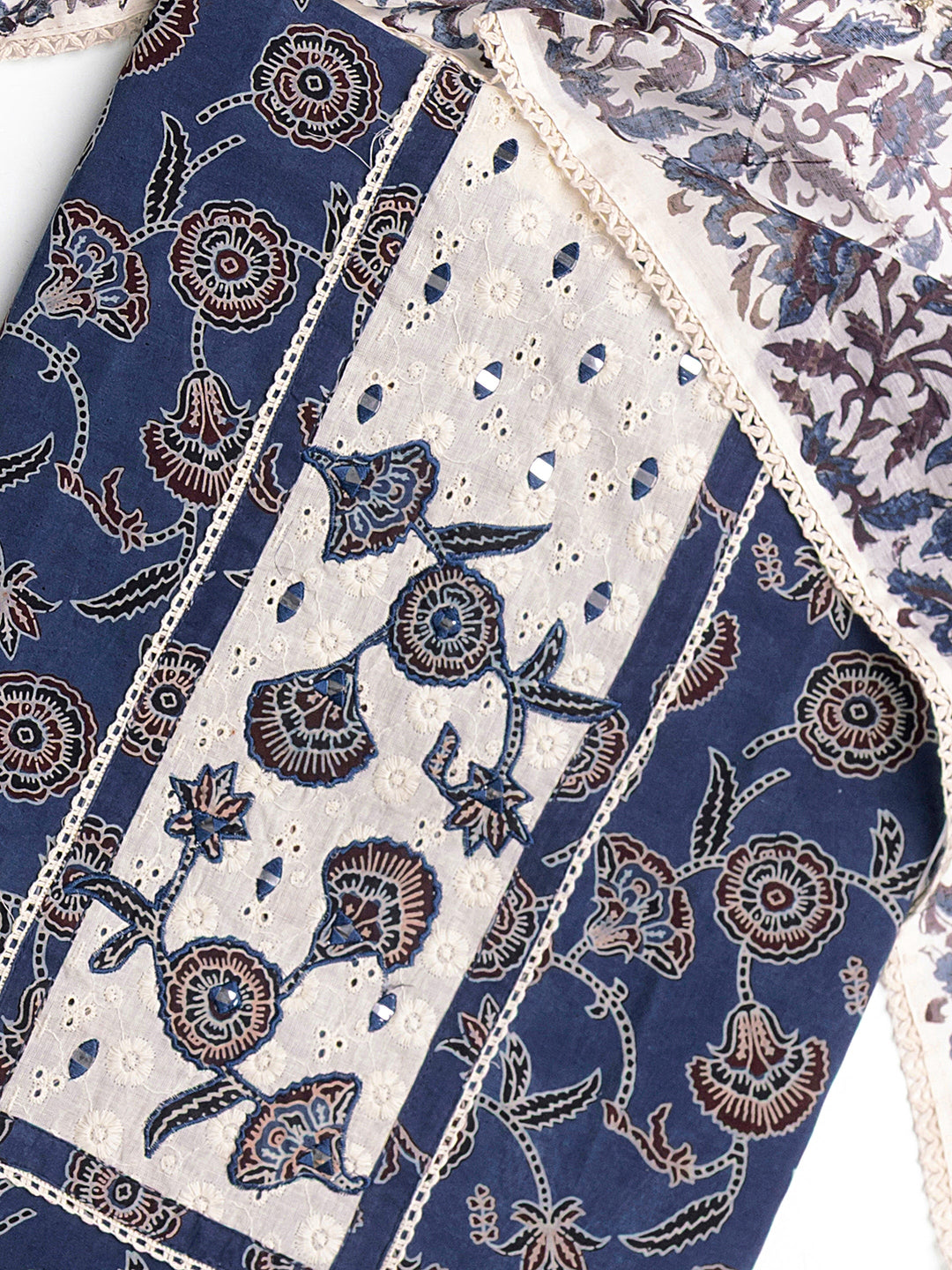  Blue Floral Printed Cotton Dress Material With Dupatta 