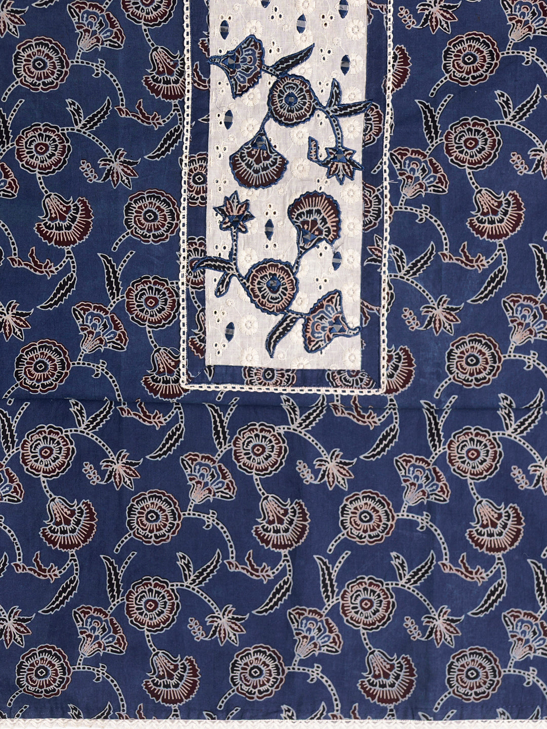  Blue Floral Printed Cotton Dress Material With Dupatta 