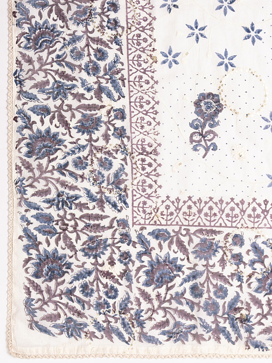  Blue Floral Printed Cotton Dress Material With Dupatta 