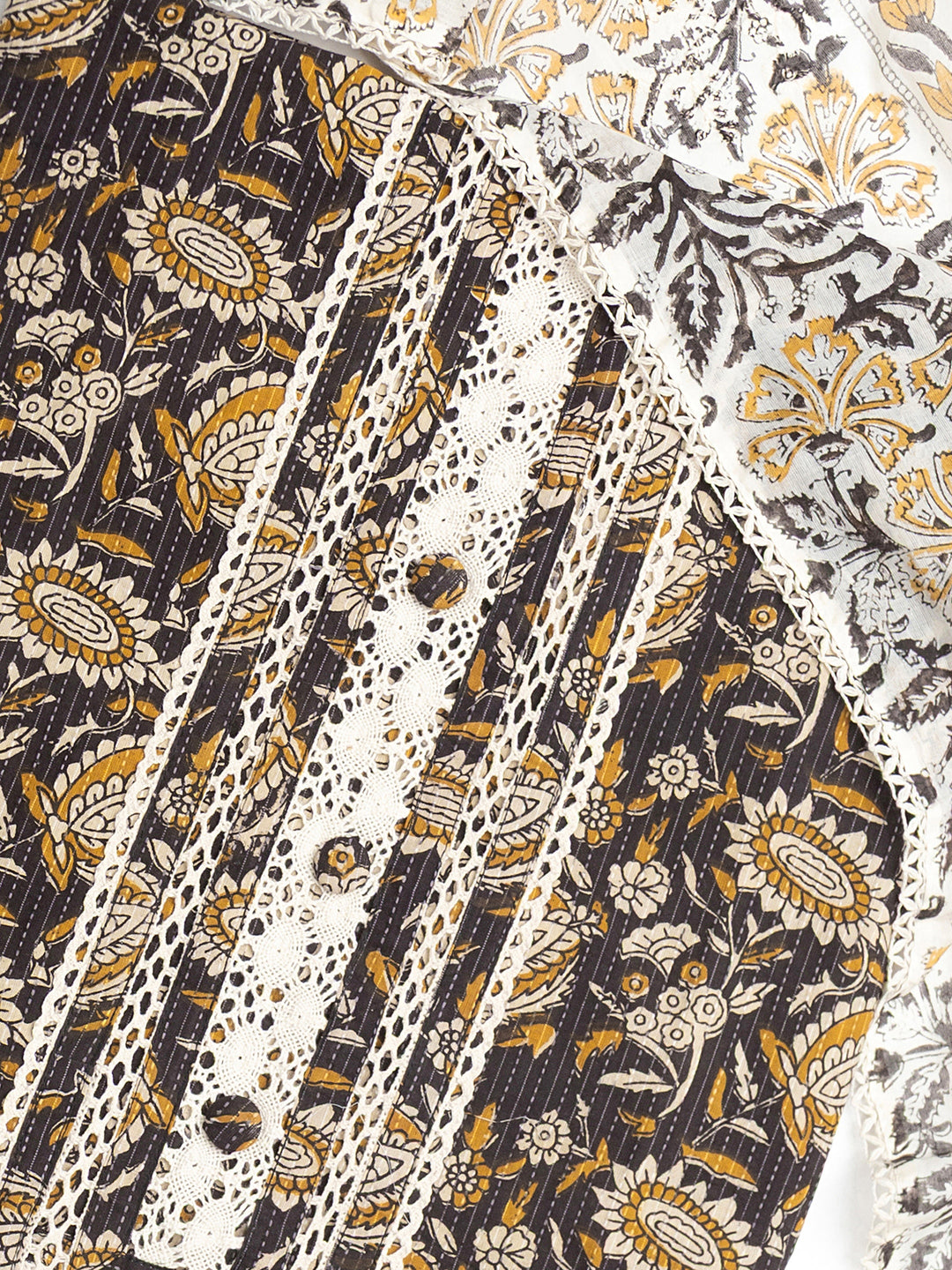  Black Floral Printed Cotton Dress Material With Dupatta 