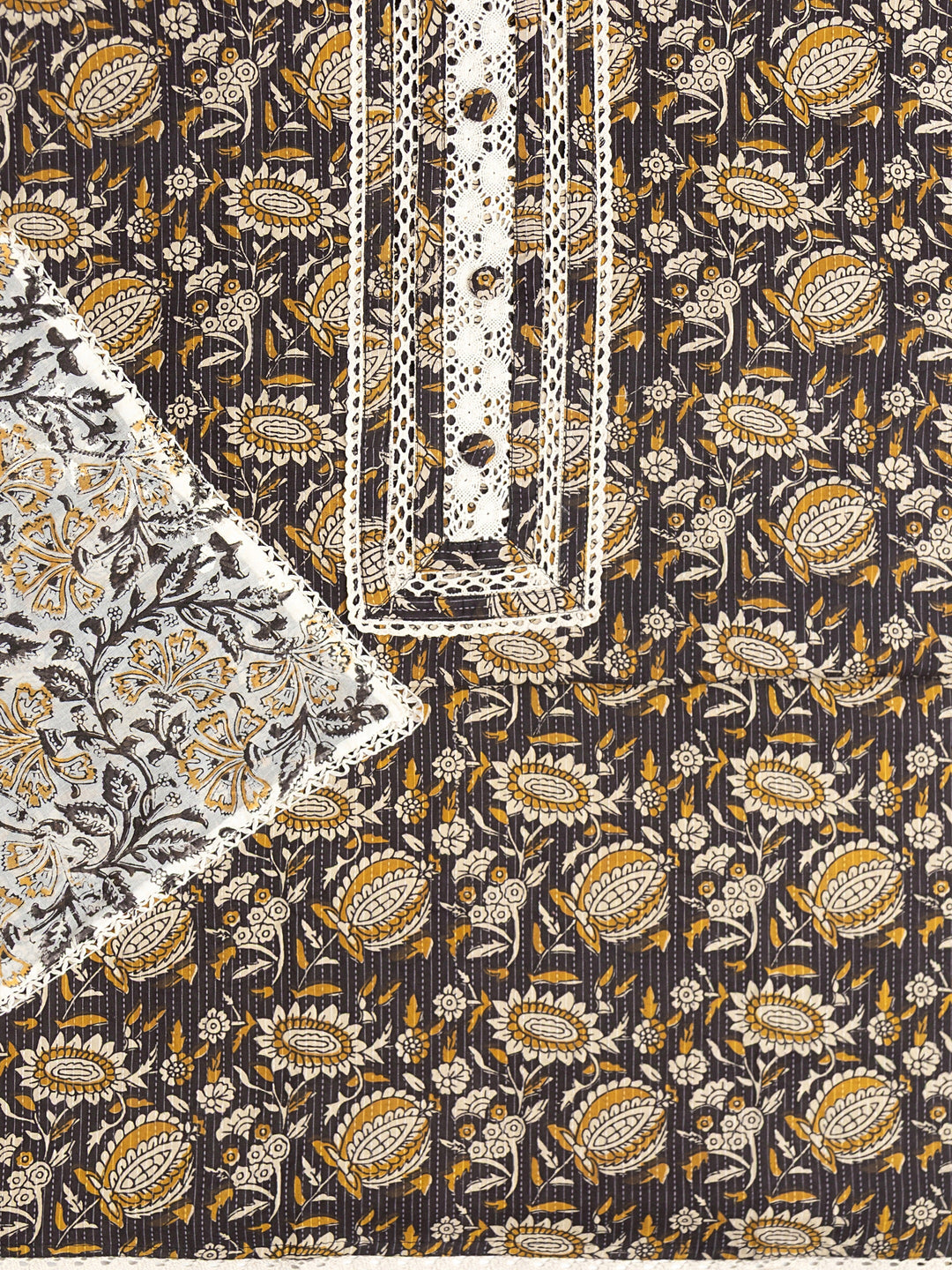  Black Floral Printed Cotton Dress Material With Dupatta 