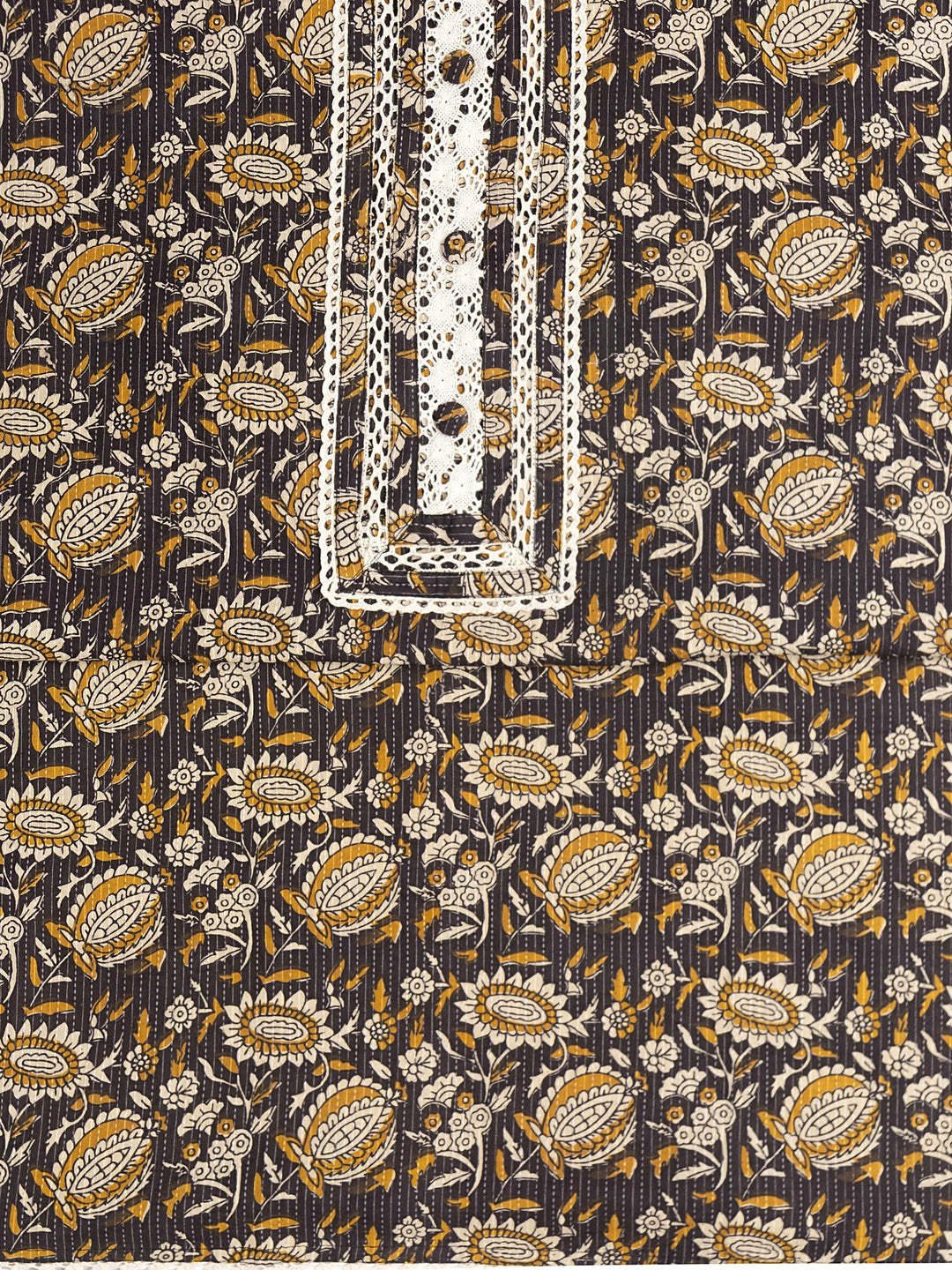  Black Floral Printed Cotton Dress Material With Dupatta 