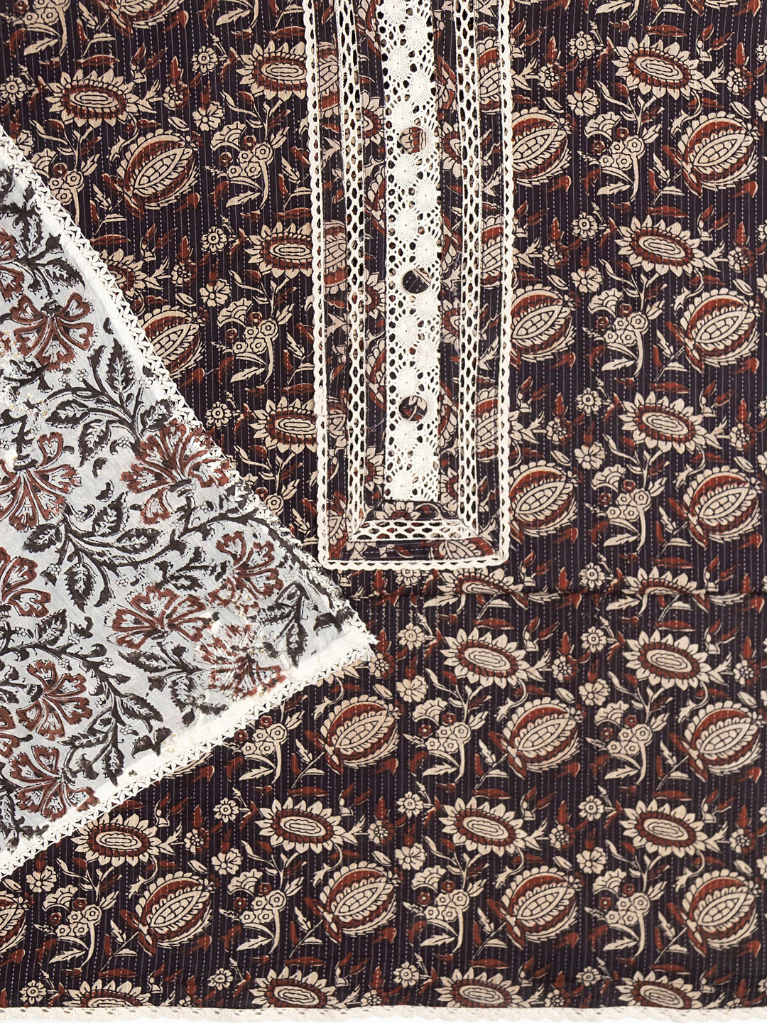  Black Floral Printed Cotton Dress Material With Dupatta 