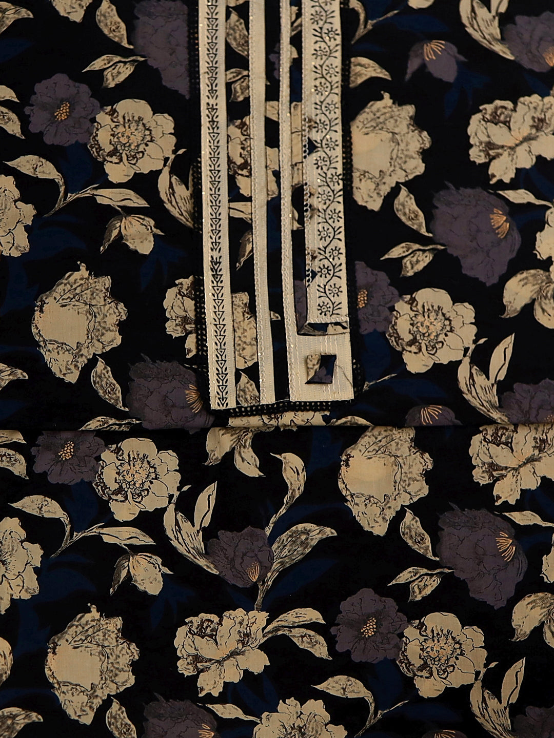  Black Floral Printed Cotton Dress Material With Dupatta 