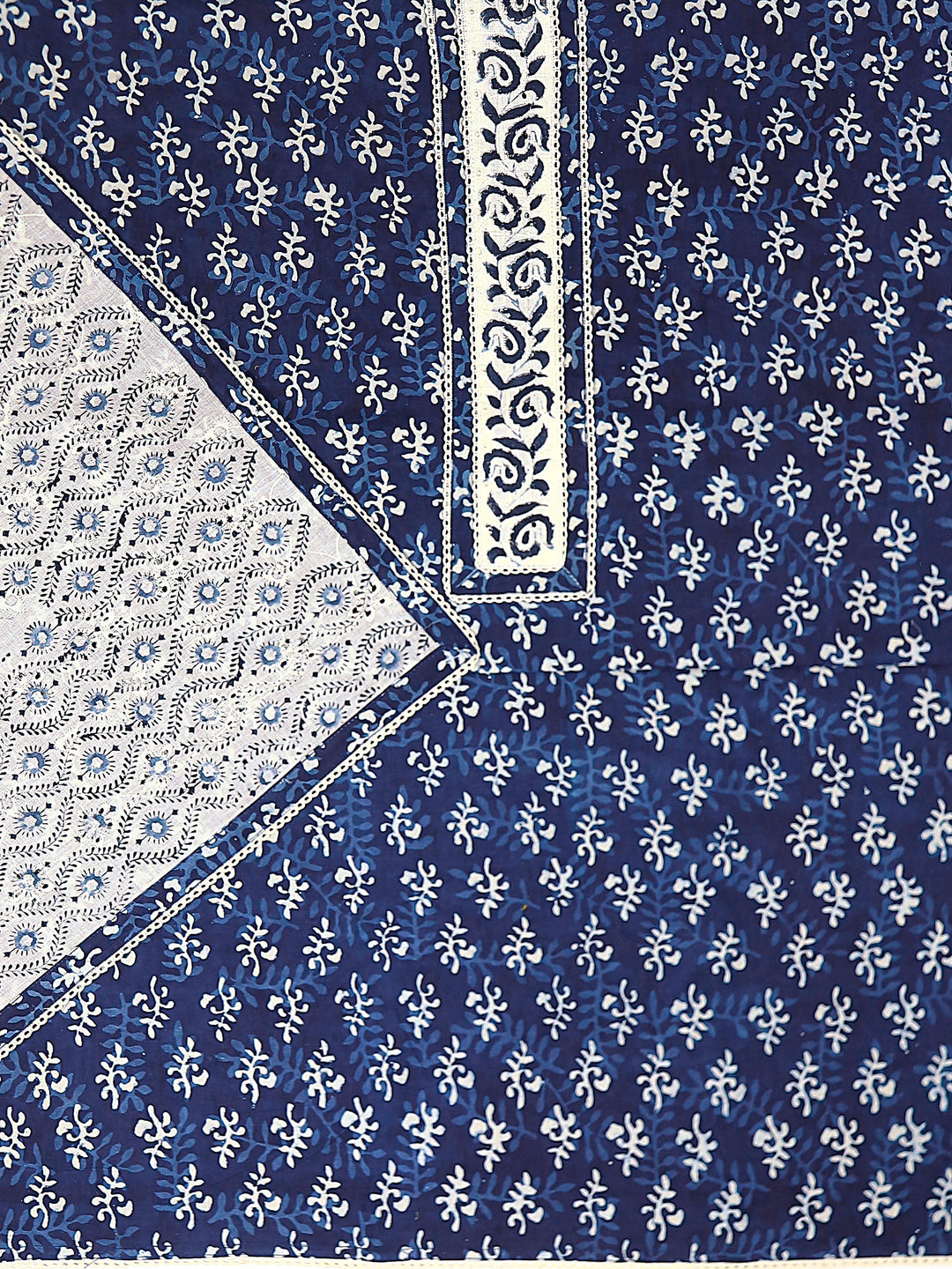  Navy Blue Ethnic Motif Printed Cotton Dress Material With Dupatta 