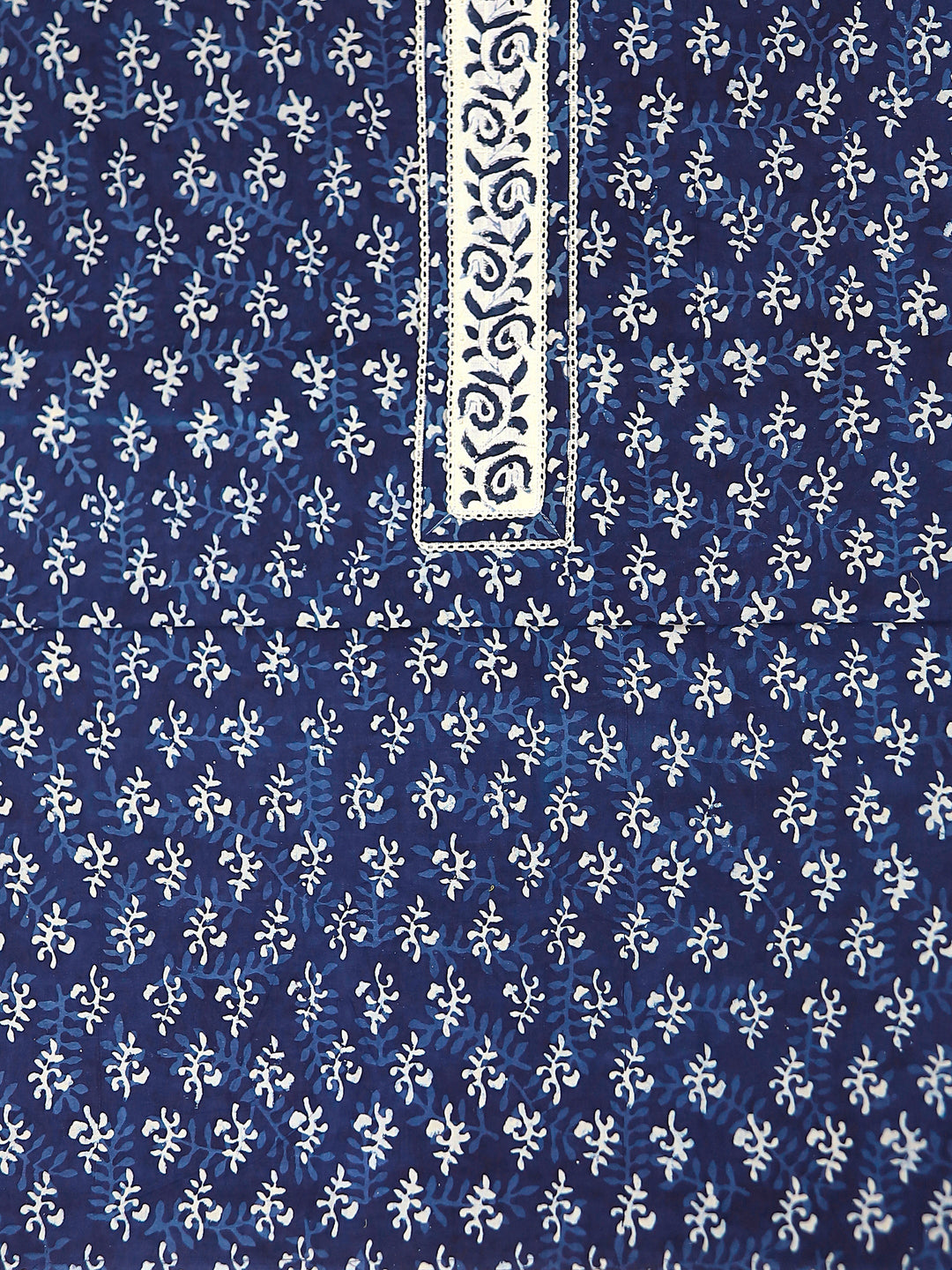  Navy Blue Ethnic Motif Printed Cotton Dress Material With Dupatta 