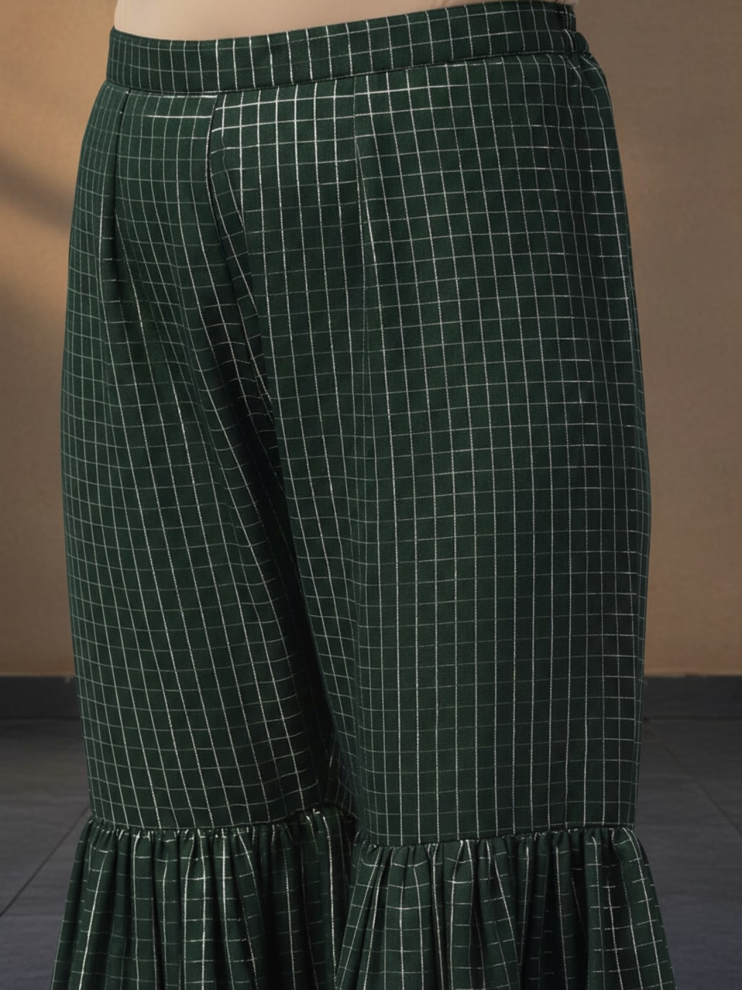  Green Striped Polyester Straight Sharara Suit Set With Dupatta 