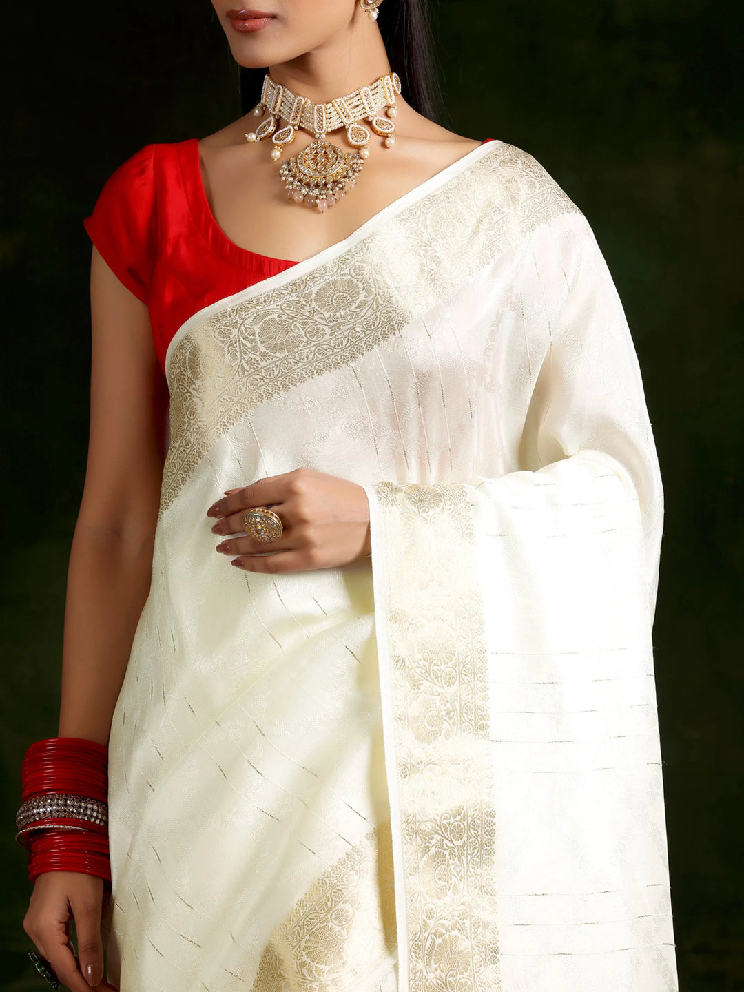  Off White Woven Design Silk Blend Saree With Unstitched Blouse Piece 