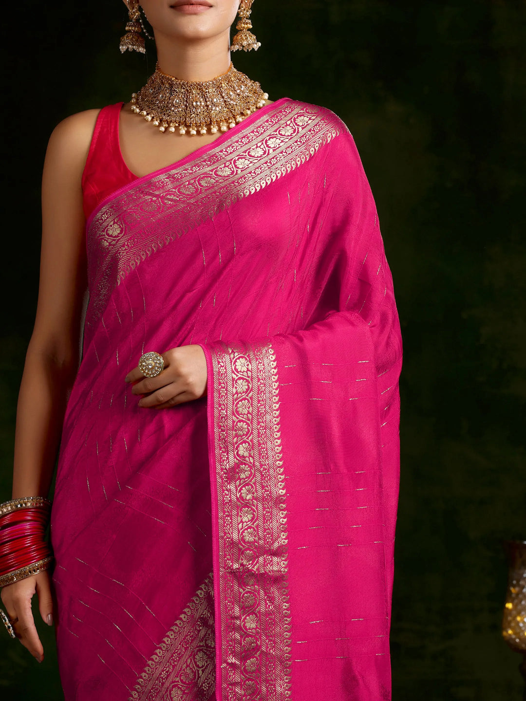  Pink Woven Design Silk Blend Saree With Unstitched Blouse Piece 