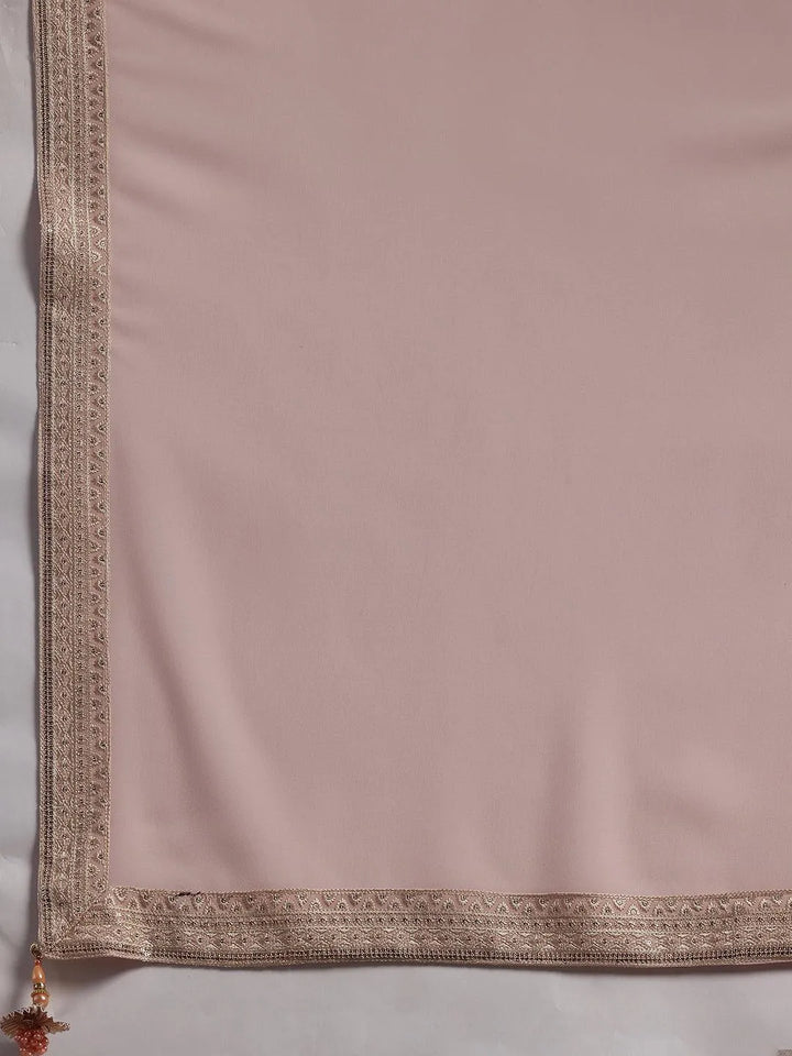 Peach Embroidered Georgette Straight Suit With Dupatta - Libas